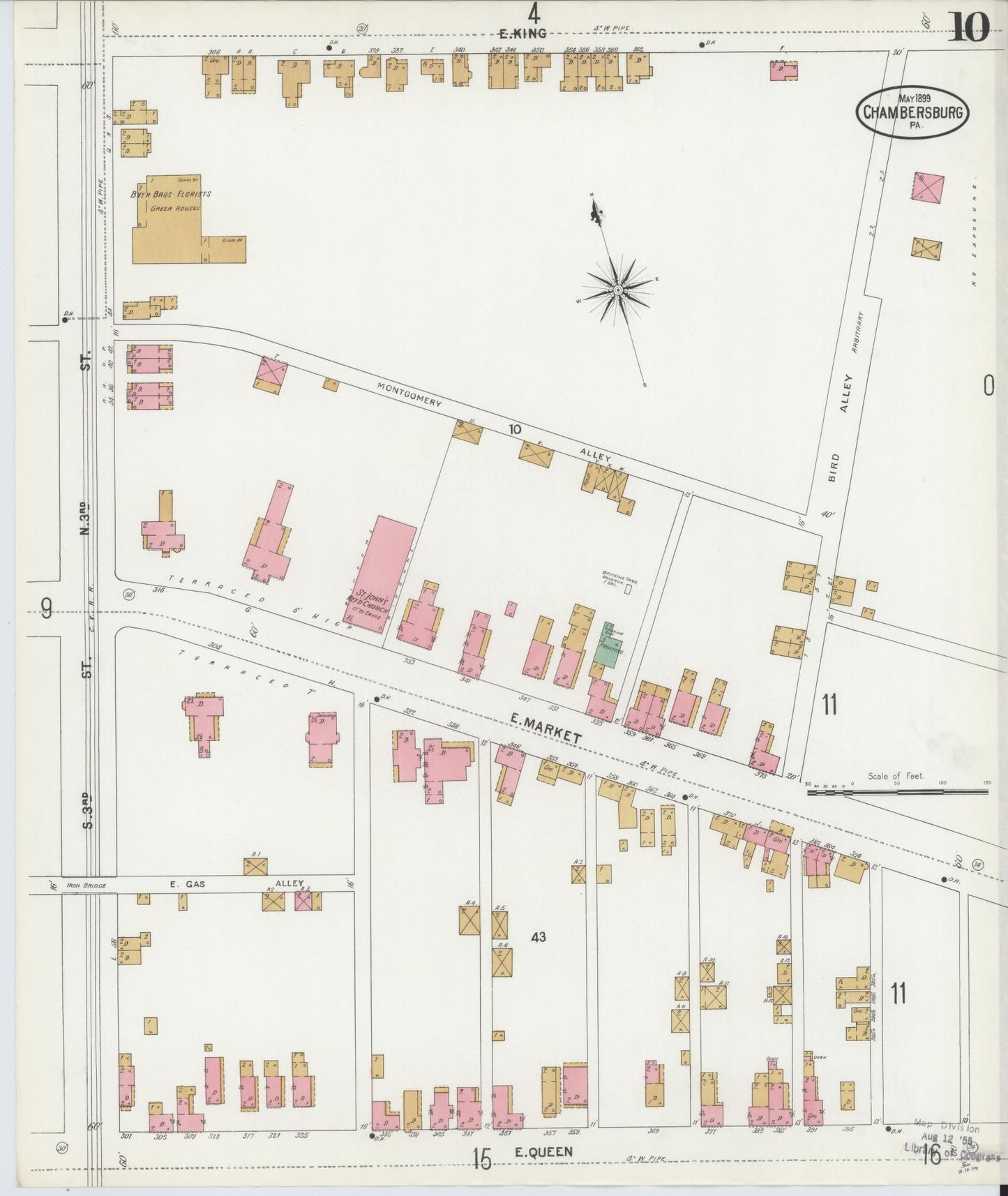 Sanborn Fire Insurance Map from Chambersburg, Franklin County, Pennsylvania (1899), Sheet #0010 - Historic Sanborn Fire Insurance Map Print, vintage old map wall art, antique decor, genealogy gift, Pennsylvania Pennsylvania map