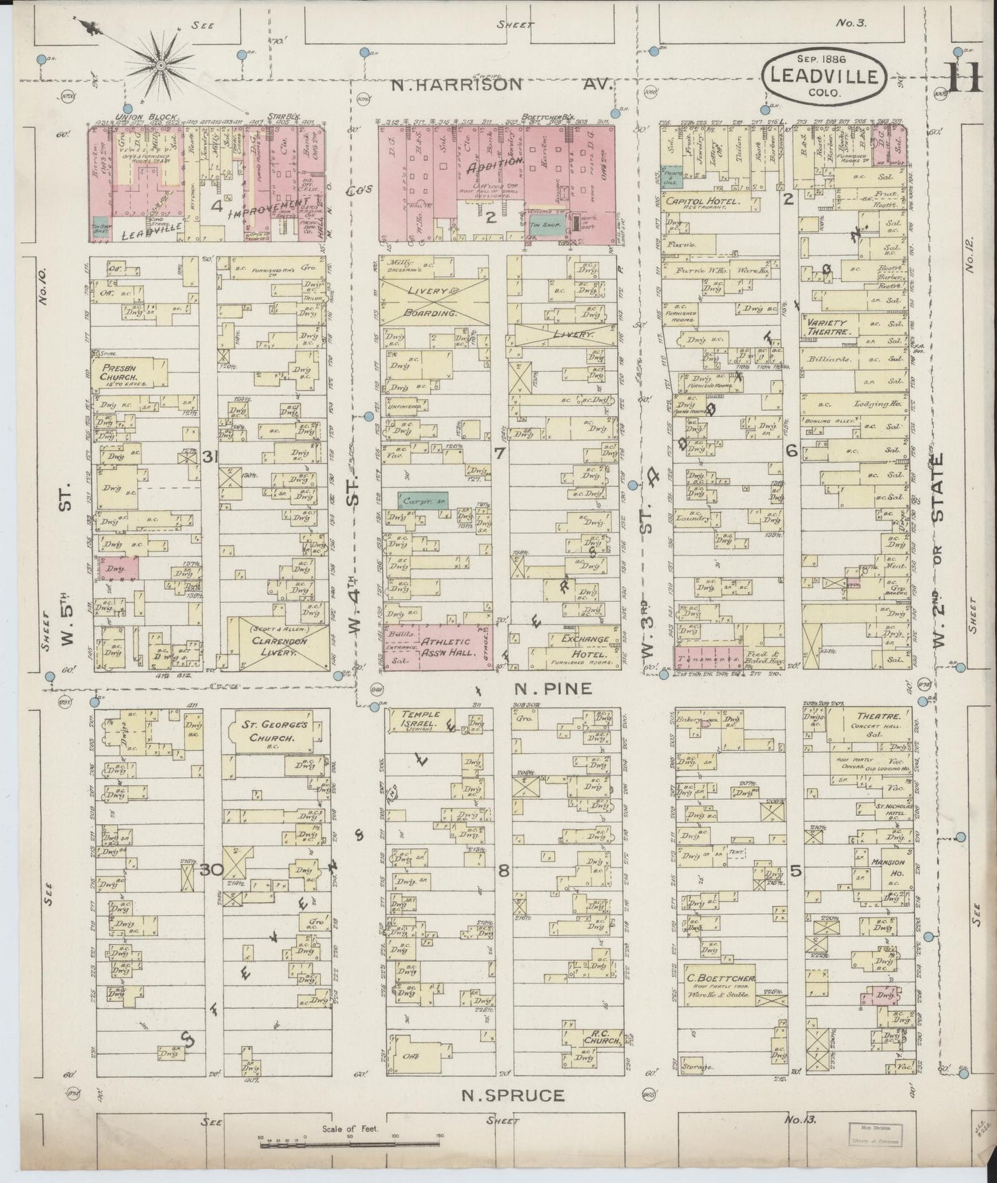 Sanborn Fire Insurance Map from Leadville, Lake County, Colorado (1886), Sheet #0011 - Historic Sanborn Fire Insurance Map Print, vintage old map wall art, antique decor, genealogy gift, Colorado Colorado map