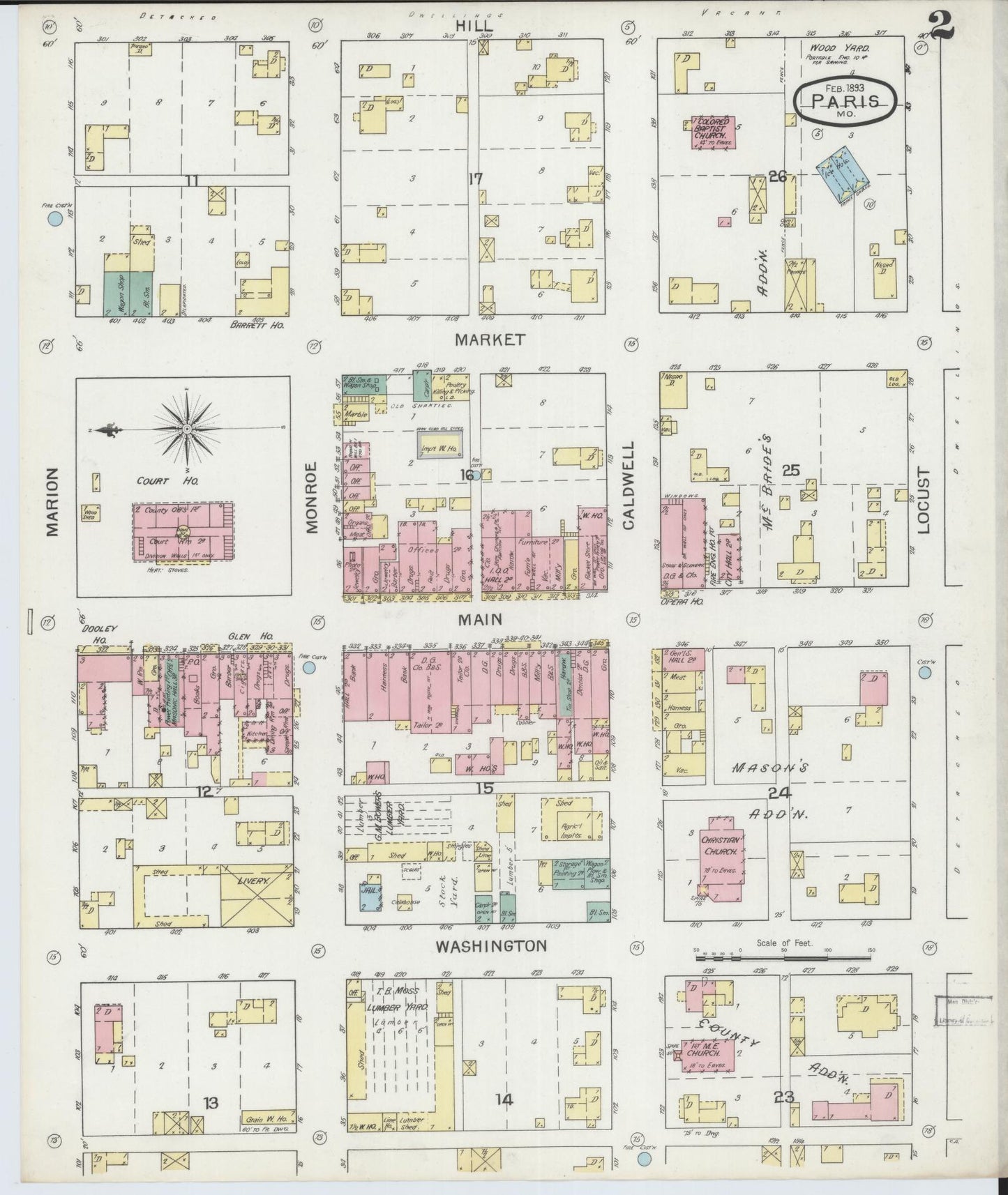 Sanborn Fire Insurance Map from Paris, Monroe County, Missouri (1893), Sheet #0002 - Historic Sanborn Fire Insurance Map Print, vintage old map wall art, antique decor, genealogy gift, Missouri Missouri map