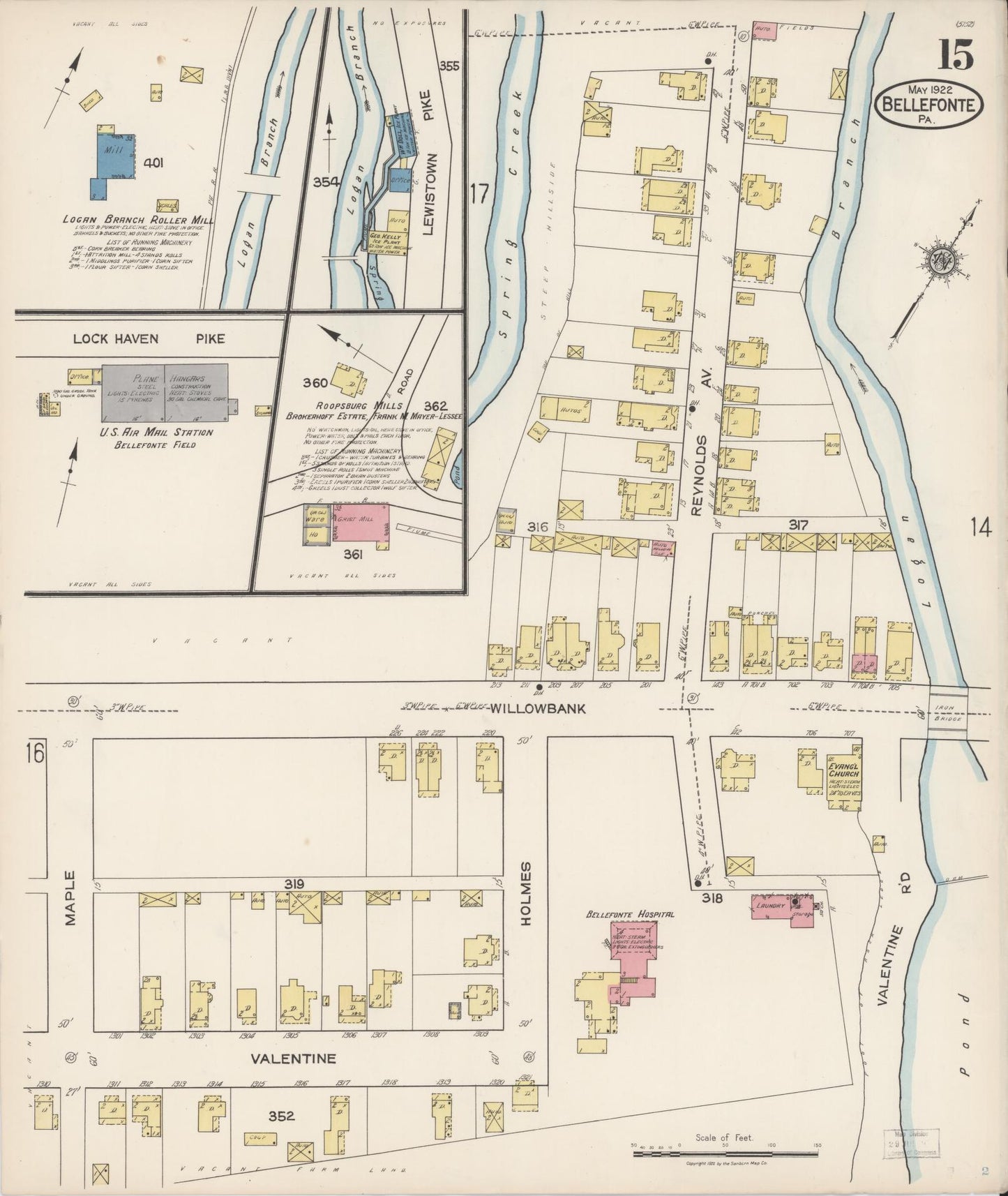 Sanborn Fire Insurance Map from Bellefonte, Centre County, Pennsylvania (1922), Sheet #0015 - Historic Sanborn Fire Insurance Map Print, vintage old map wall art, antique decor, genealogy gift, Pennsylvania Pennsylvania map