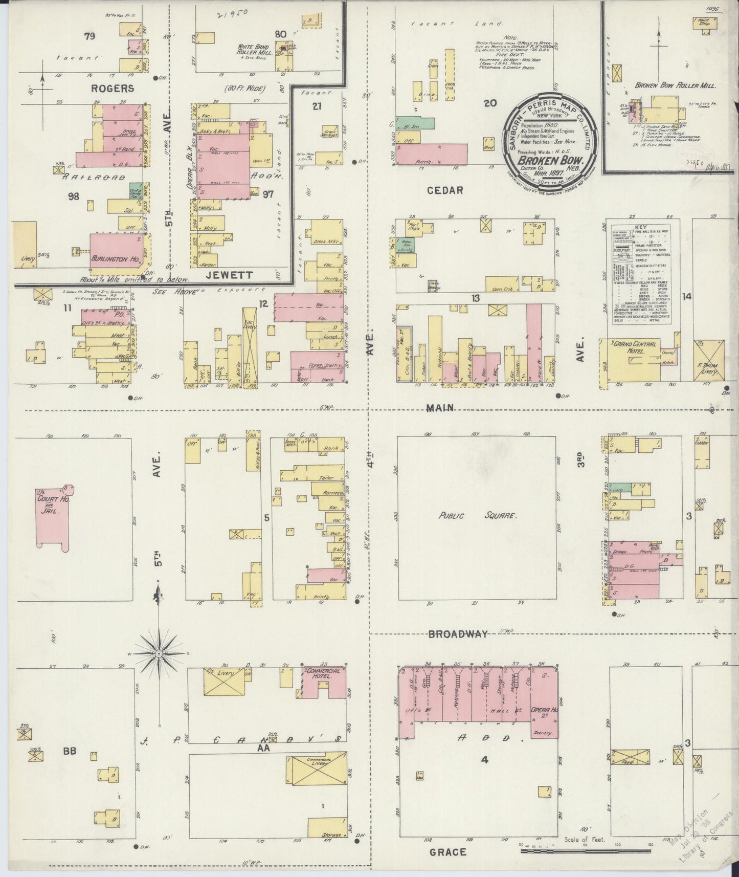 Sanborn Fire Insurance Map from Broken Bow, Custer County, Nebraska (1897), Sheet #0001 - Historic Sanborn Fire Insurance Map Print, vintage old map wall art, antique decor, genealogy gift, Nebraska Nebraska map