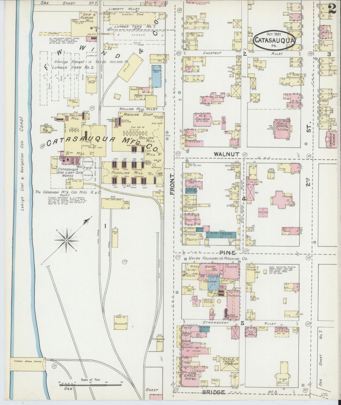 Sanborn Fire Insurance Map from Catasauqua, Lehigh County, Pennsylvania (1891), Sheet #0002 - Historic Sanborn Fire Insurance Map Print, vintage old map wall art, antique decor, genealogy gift, Pennsylvania Pennsylvania map