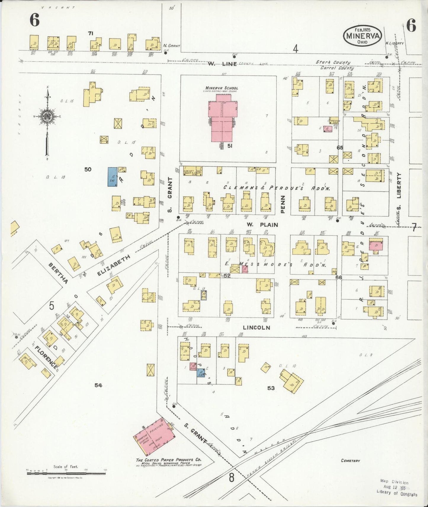 Sanborn Fire Insurance Map from Minerva, Stark And Carroll Counties, Ohio (1925), Sheet #0006 - Historic Sanborn Fire Insurance Map Print, vintage old map wall art, antique decor, genealogy gift, Ohio Ohio map