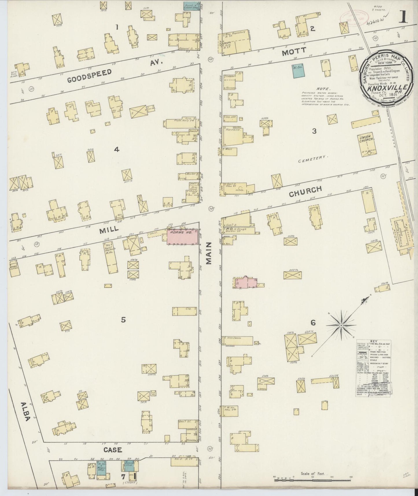 Sanborn Fire Insurance Map from Knoxville, Tioga County, Pennsylvania. (1891) – Historic Sanborn Fire Insurance Map Print