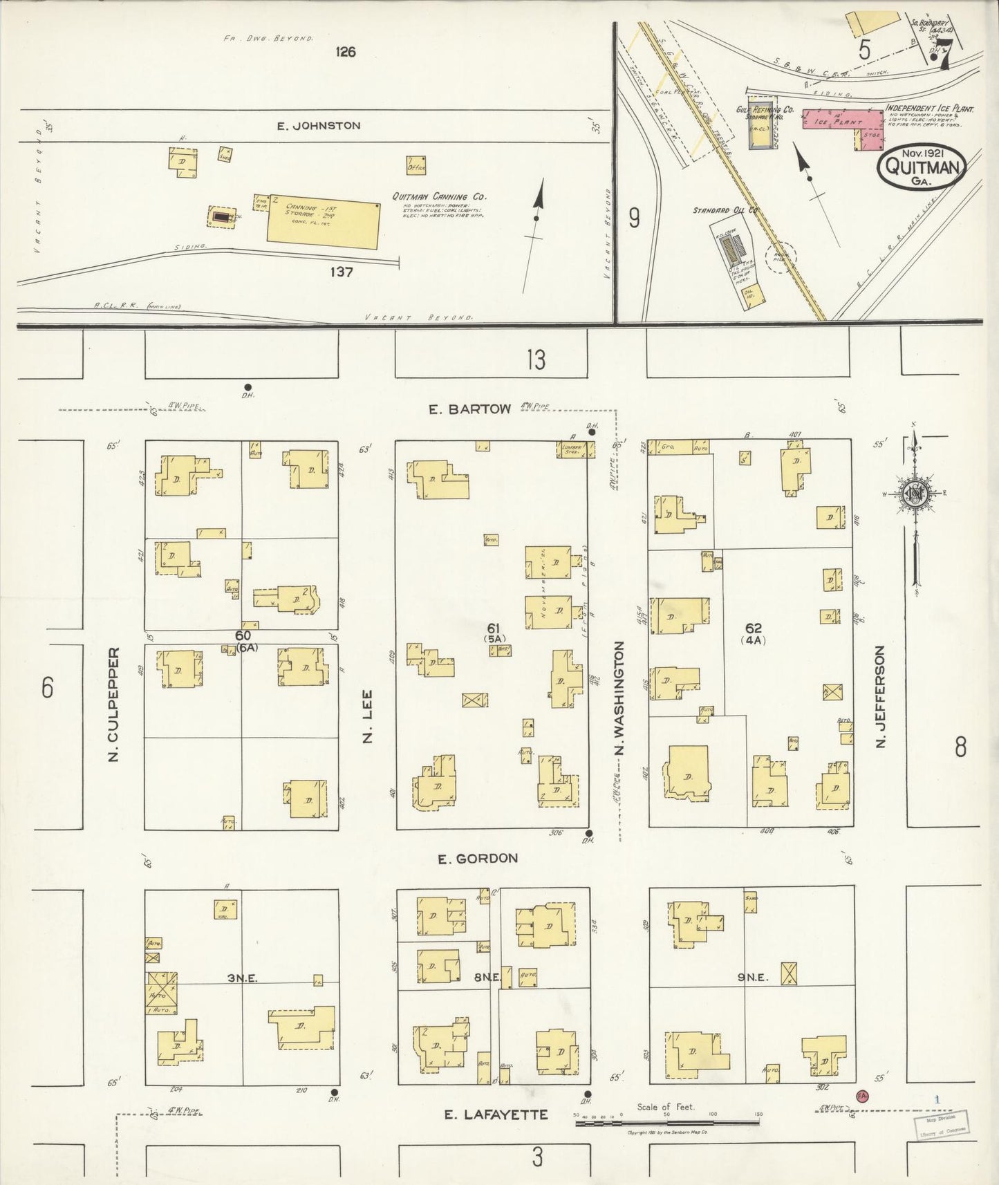 Sanborn Fire Insurance Map from Quitman, Brooks County, Georgia (1921), Sheet #0007 - Historic Sanborn Fire Insurance Map Print, vintage old map wall art, antique decor, genealogy gift, Georgia Georgia map