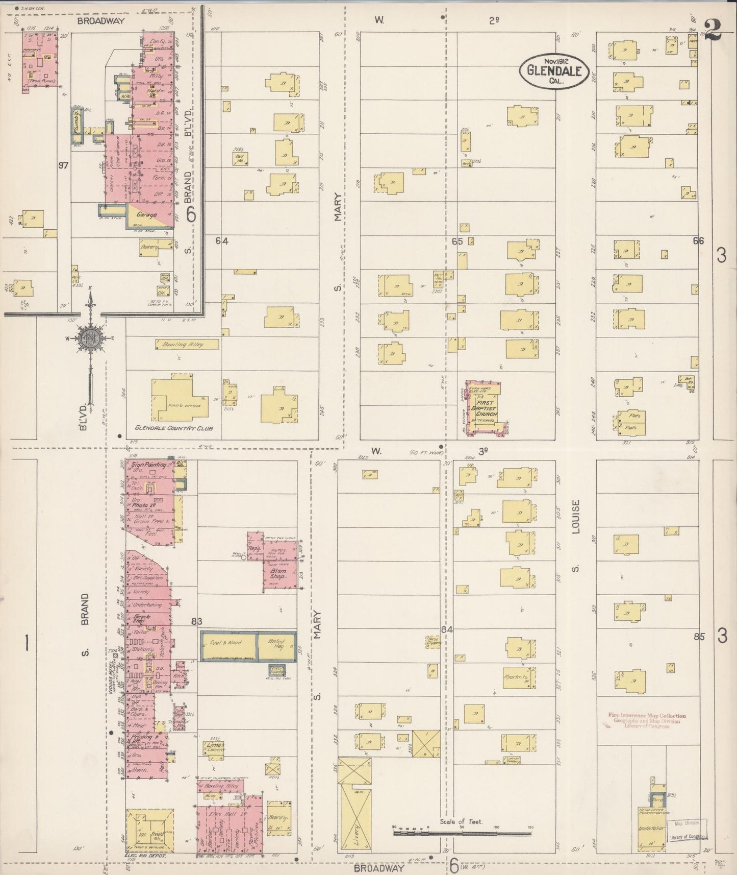 Sanborn Fire Insurance Map from Glendale, Los Angeles County, California (1912), Sheet #0002 - Historic Sanborn Fire Insurance Map Print, vintage old map wall art, antique decor, genealogy gift, California California map