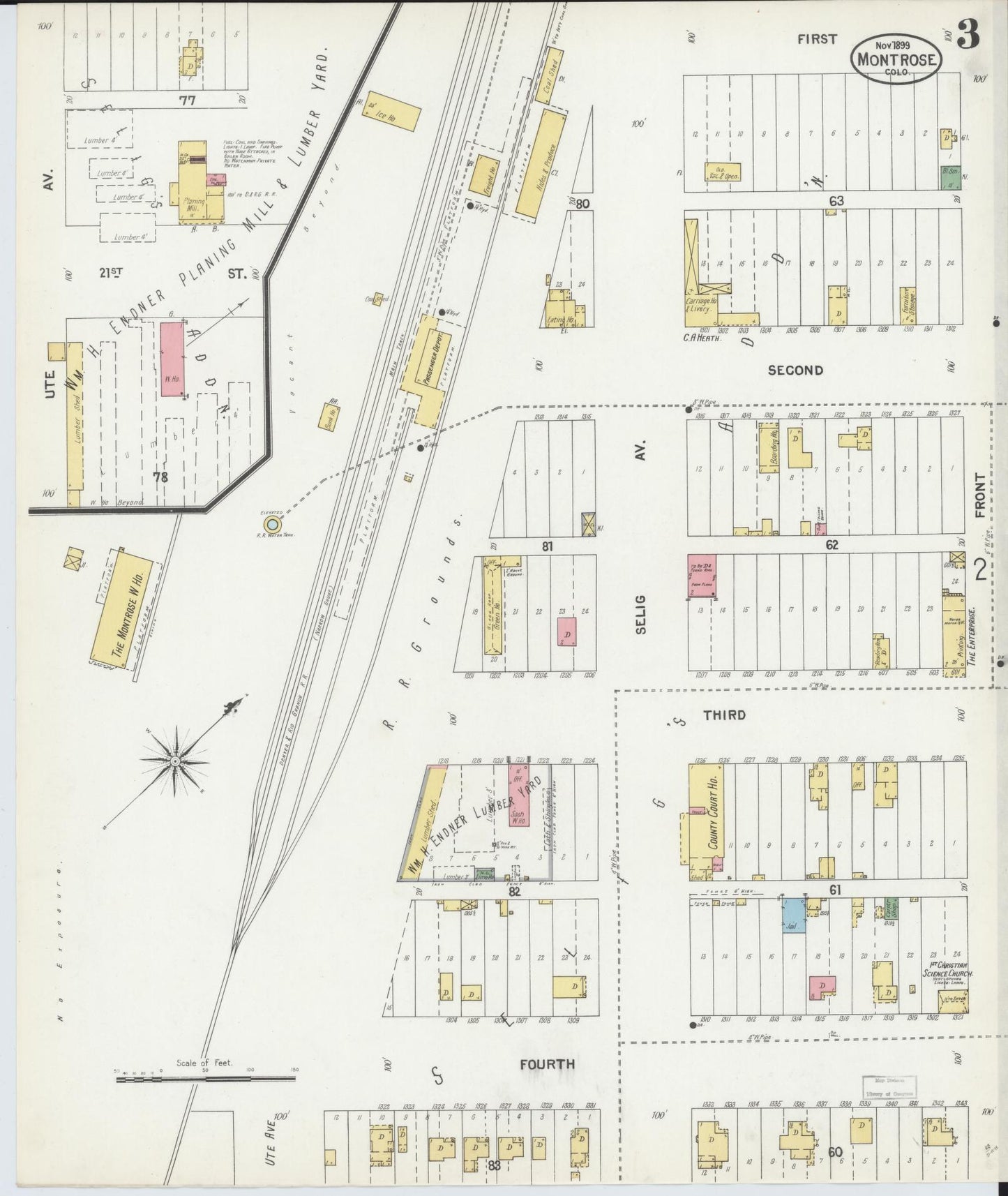 Sanborn Fire Insurance Map from Montrose, Montrose County, Colorado (1899), Sheet #0003 - Complete Map Set gallery image, historic Sanborn map, vintage wall art, Colorado Colorado