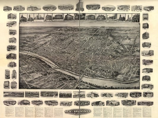 Aero view of New-Brunswick, New Jersey, 1910. (1910) – Historic Bird’s-Eye View Panorama Print