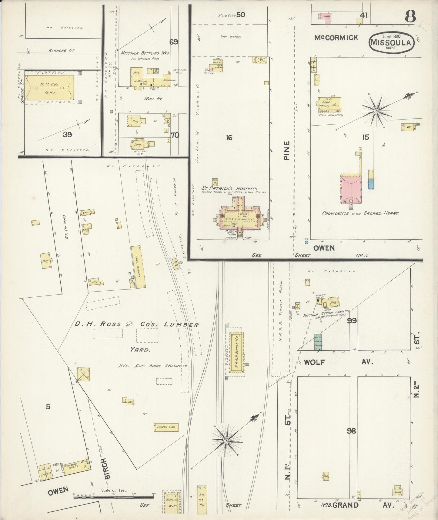 Sanborn Fire Insurance Map from Missoula, Missoula County, Montana (1890), Sheet #0008 - Historic Sanborn Fire Insurance Map Print, vintage old map wall art, antique decor, genealogy gift, Montana Montana map