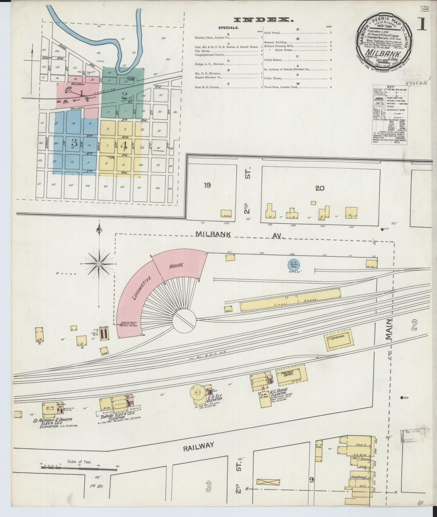 Sanborn Fire Insurance Map from Milbank, Grant County, South Dakota (1892), Sheet #0001 - Historic Sanborn Fire Insurance Map Print, vintage old map wall art, antique decor, genealogy gift, South Dakota South Dakota map