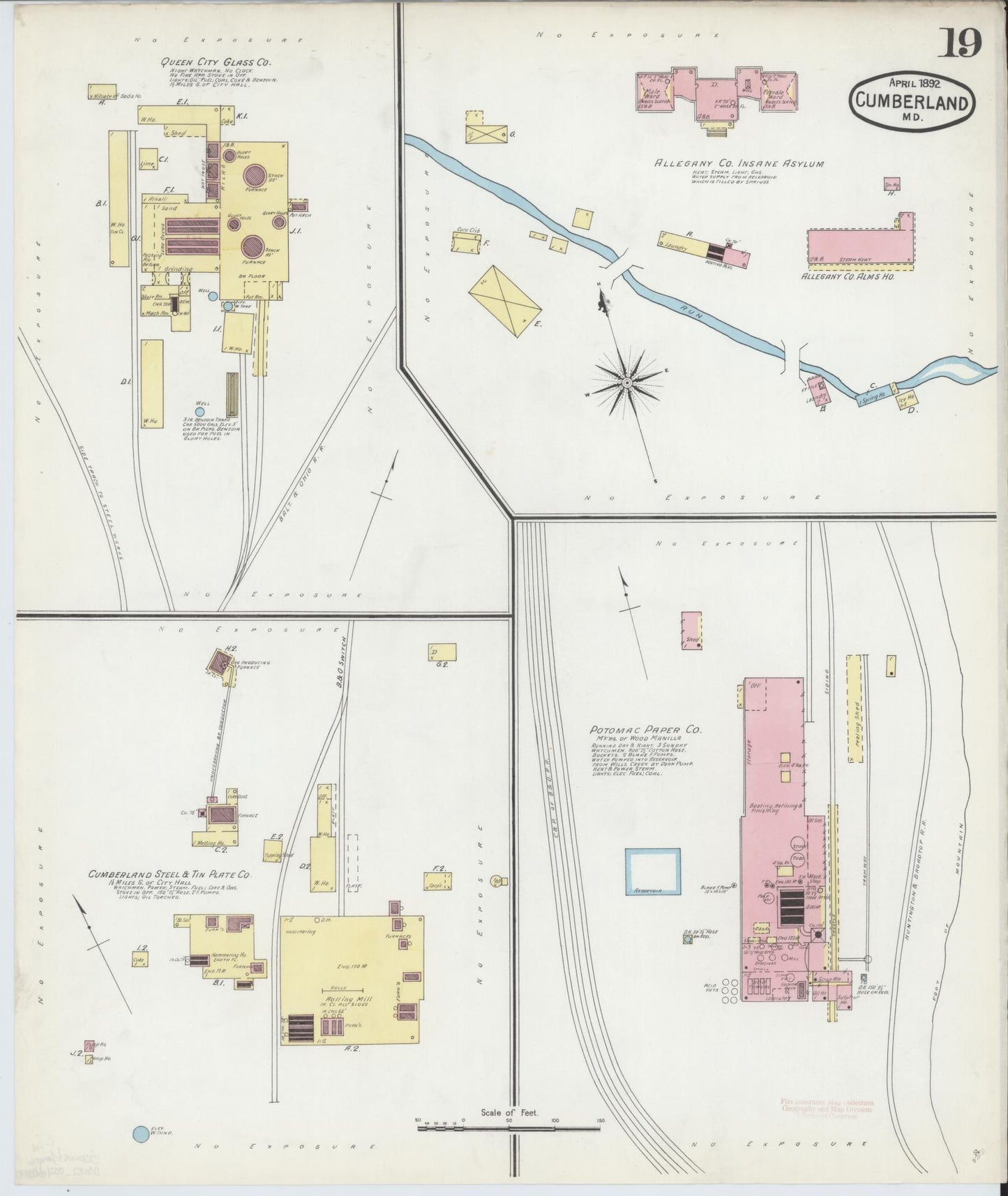 Allegany, Maryland - 1892 - Sanborn Fire Insurance Map, Sheet #0019 - Historic Sanborn Fire Insurance Map Print, Allegany Maryland 1892 0019 vintage old map wall art