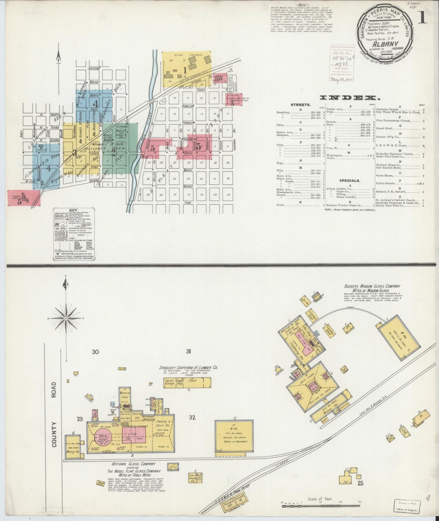Sanborn Fire Insurance Map from Albany, Delaware County, Indiana (1899), Sheet #0001 - Historic Sanborn Fire Insurance Map Print, vintage old map wall art, antique decor, genealogy gift, Albany Delaware map