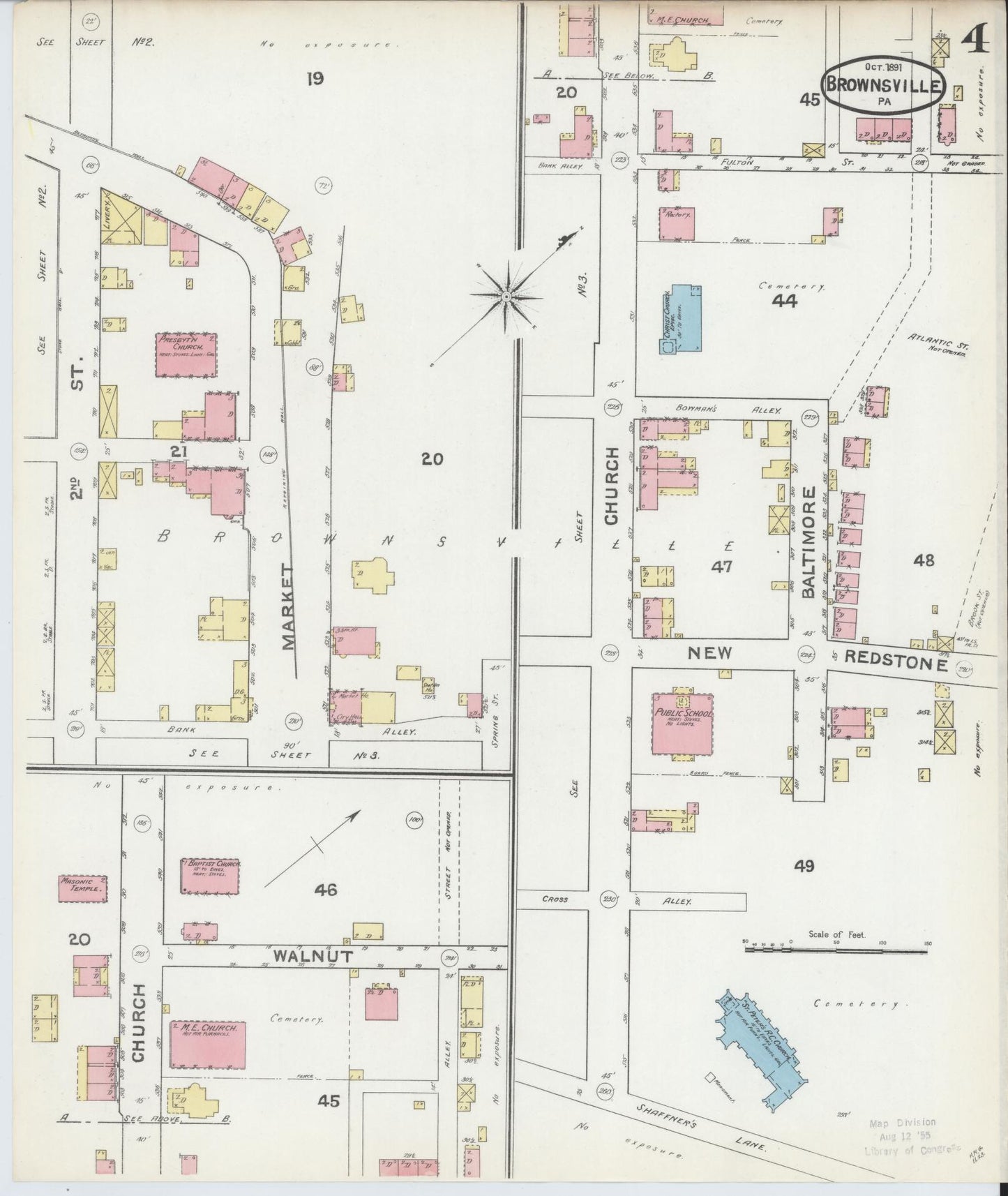 Sanborn Fire Insurance Map from Brownsville, Fayette County, Pennsylvania (1891), Sheet #0004 - Historic Sanborn Fire Insurance Map Print, vintage old map wall art, antique decor, genealogy gift, Pennsylvania Pennsylvania map