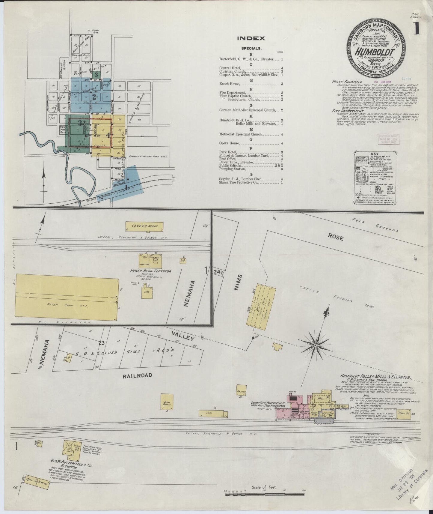Sanborn Fire Insurance Map from Humboldt, Richardson County, Nebraska (1909), Sheet #0001 - Historic Sanborn Fire Insurance Map Print, vintage old map wall art, antique decor, genealogy gift, Nebraska Nebraska map