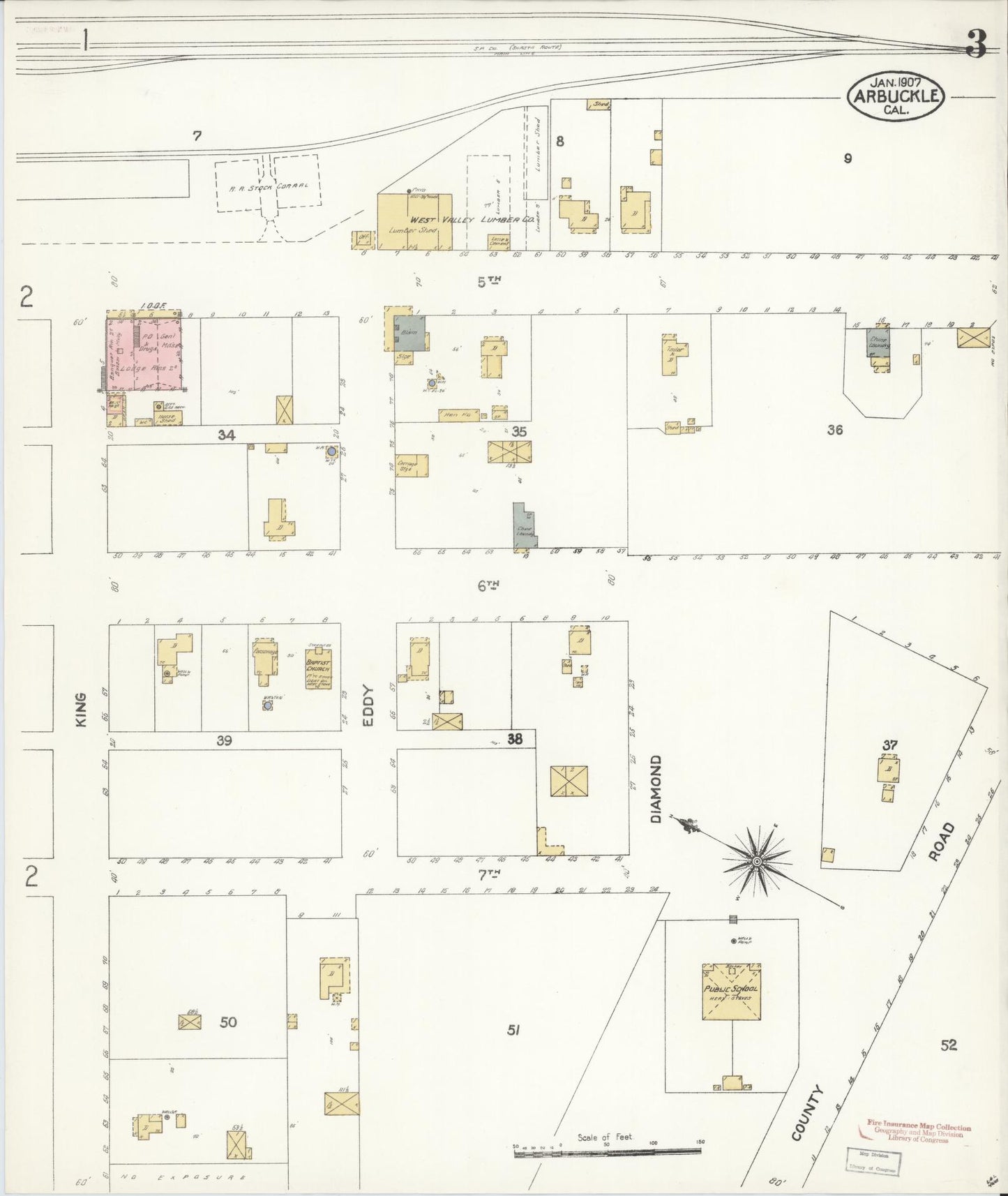 Sanborn Fire Insurance Map from Arbuckle, Colusa County, California (1907), Sheet #0003 - Historic Sanborn Fire Insurance Map Print, vintage old map wall art, antique decor, genealogy gift, California California map