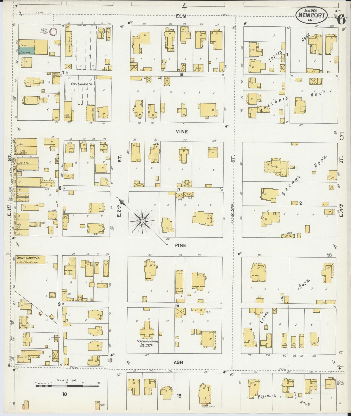 Sanborn Fire Insurance Map from Newport, Jackson County, Arkansas (1901), Sheet #0006 - Historic Sanborn Fire Insurance Map Print, vintage old map wall art, antique decor, genealogy gift, Arkansas Arkansas map