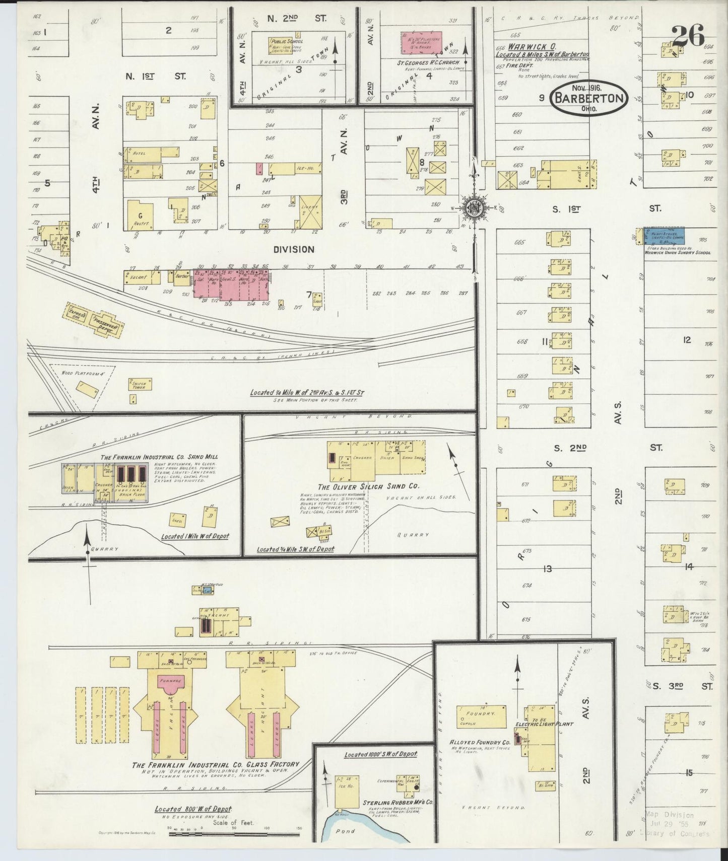 Sanborn Fire Insurance Map from Barberton, Summit County, Ohio (1916), Sheet #0026 - Complete Map Set gallery image, historic Sanborn map, vintage wall art, Ohio Ohio