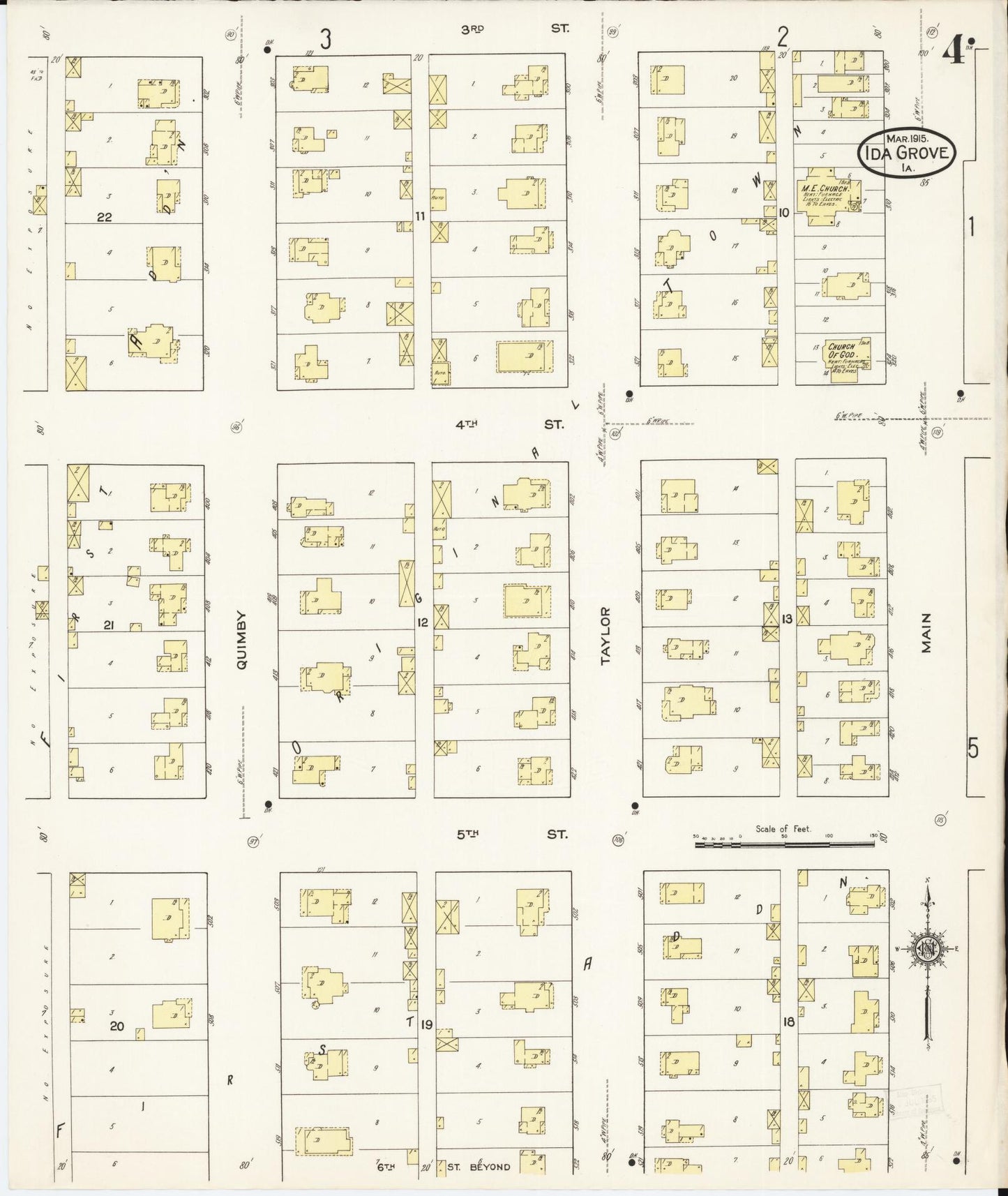 Sanborn Fire Insurance Map from Ida Grove, Ida County, Iowa (1915), Sheet #0004 - Historic Sanborn Fire Insurance Map Print, vintage old map wall art