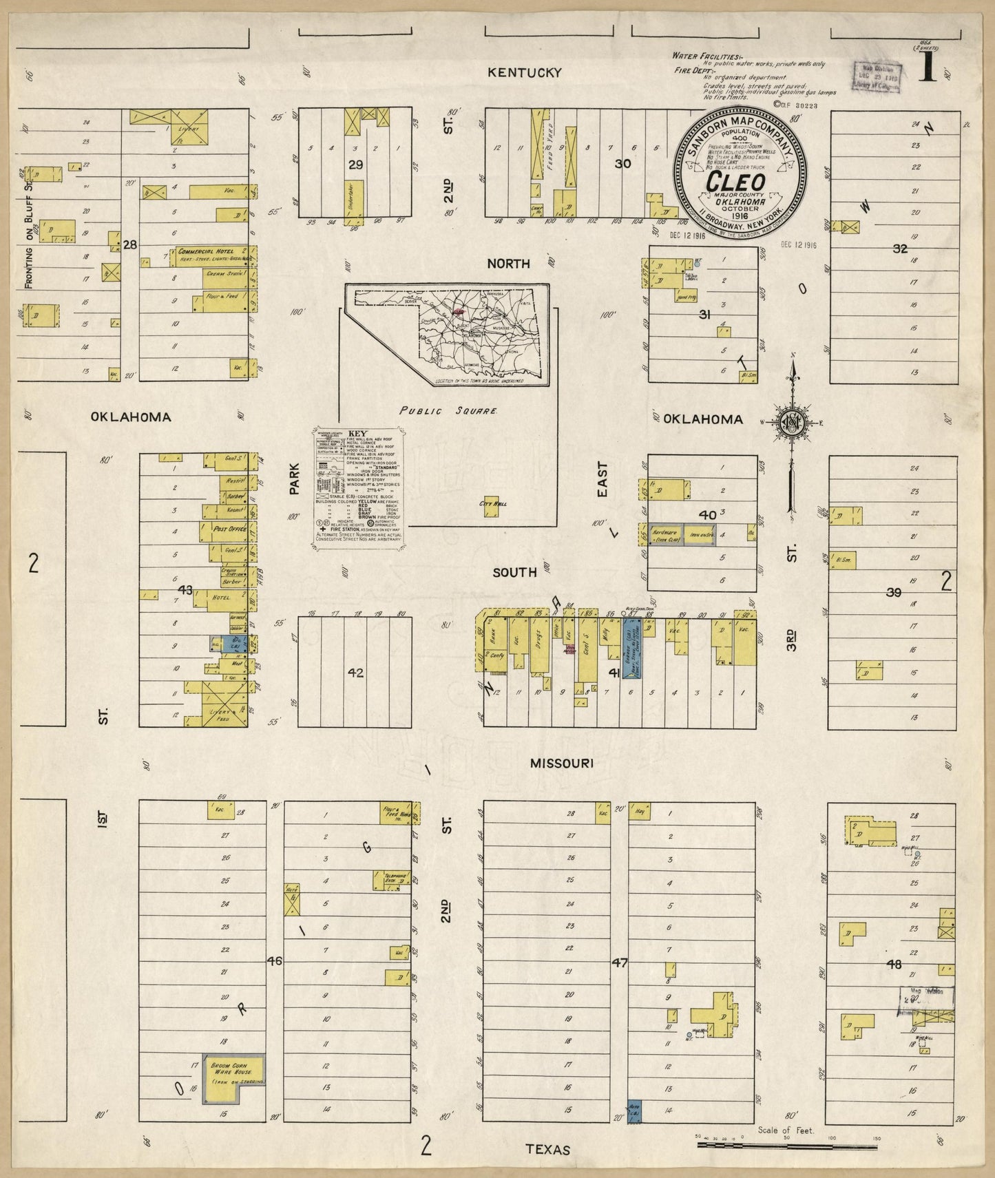 Sanborn Fire Insurance Map from Cleo, Major County, Oklahoma (1916), Sheet #0001 - Historic Sanborn Fire Insurance Map Print, vintage old map wall art, antique decor, genealogy gift, Oklahoma Oklahoma map