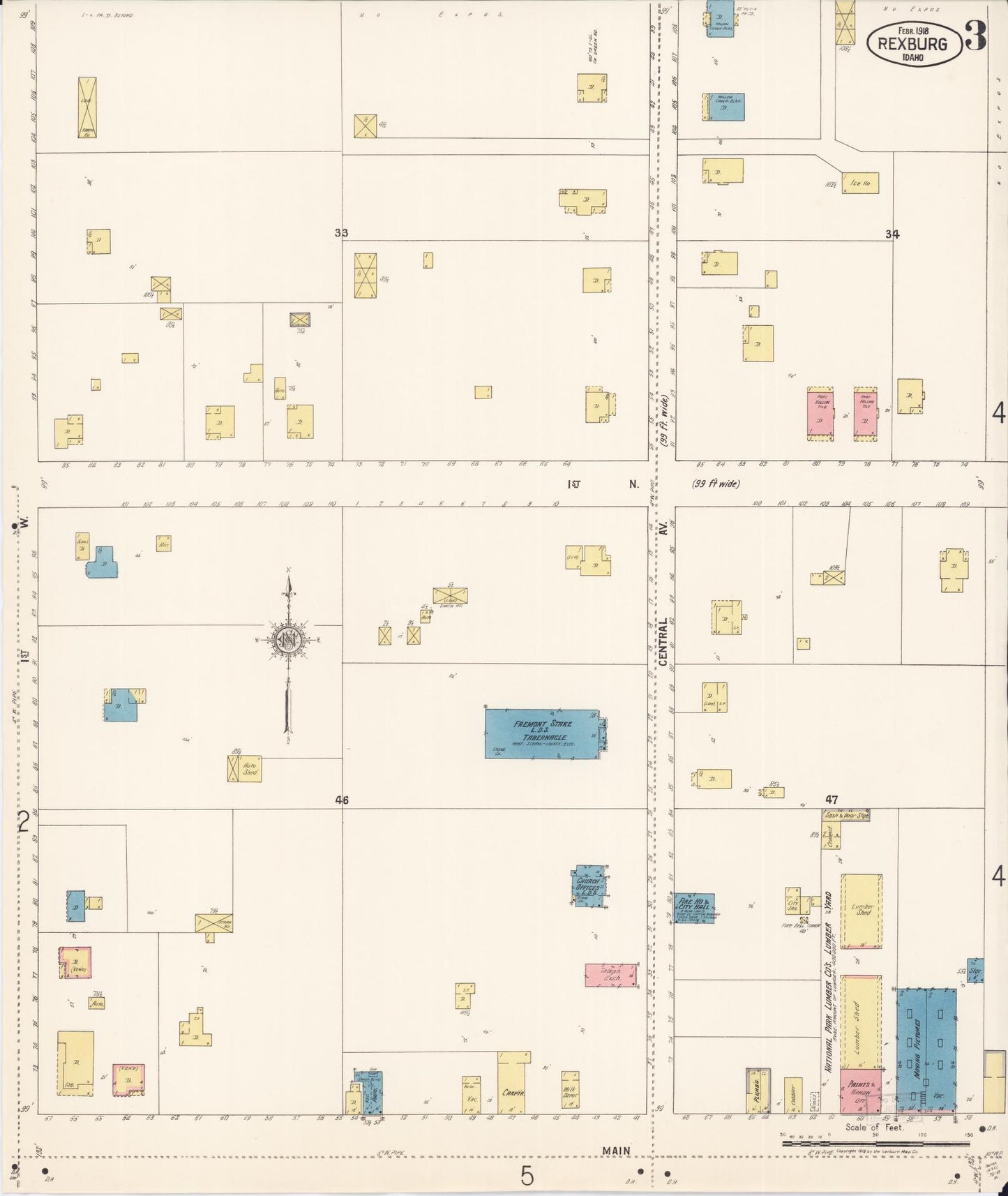 Sanborn Fire Insurance Map from Rexburg, Madison County, Idaho (1918), Sheet #0003 - Historic Sanborn Fire Insurance Map Print, vintage old map wall art, antique decor, genealogy gift, Idaho Idaho map