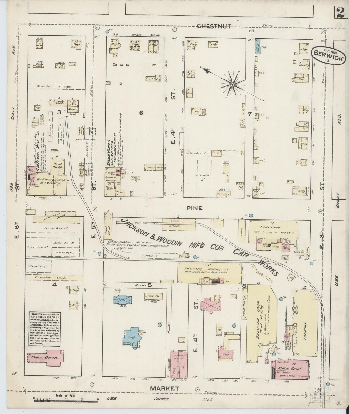 Sanborn Fire Insurance Map from Berwick, Columbia County, Pennsylvania (1884), Sheet #0002 - Historic Sanborn Fire Insurance Map Print, vintage old map wall art, antique decor, genealogy gift, Pennsylvania Pennsylvania map