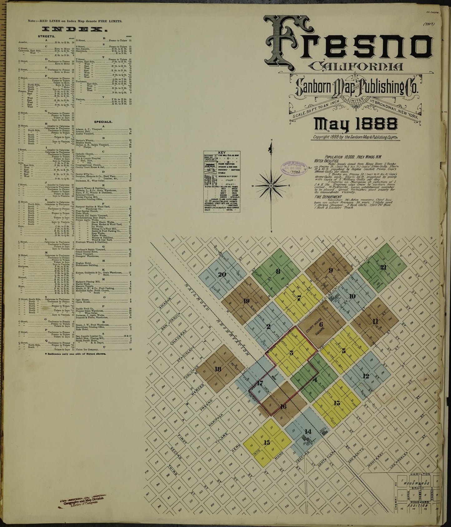 Sanborn Fire Insurance Map from Fresno, Fresno County, California. (1888) – Historic Sanborn Fire Insurance Map Print