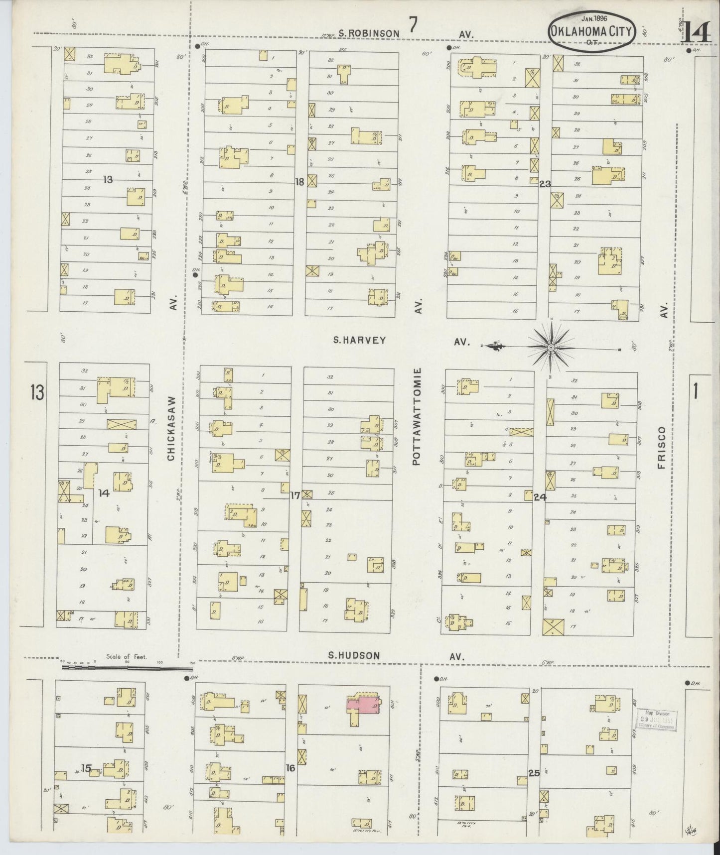 Sanborn Fire Insurance Map from Oklahoma City, Oklahoma County, Oklahoma (1896), Sheet #0014 - Complete Map Set gallery image, historic Sanborn map, vintage wall art, Oklahoma City Oklahoma