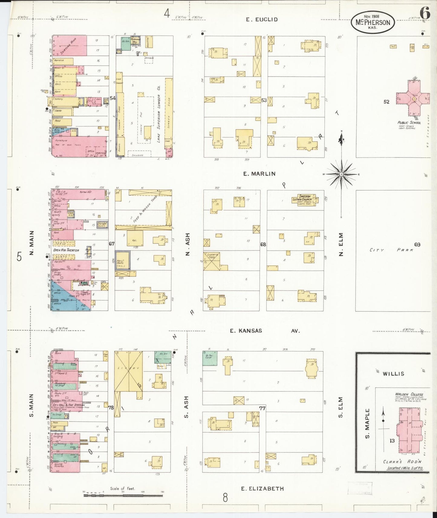 Sanborn Fire Insurance Map from Mcpherson, Mcpherson County, Kansas (1908), Sheet #0006 - Historic Sanborn Fire Insurance Map Print, vintage old map wall art, antique decor, genealogy gift, Kansas Kansas map