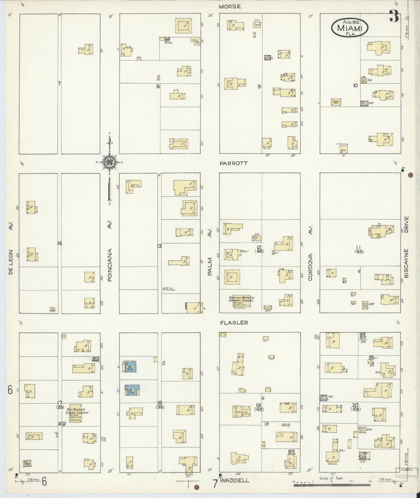 Sanborn Fire Insurance Map from Miami, Dade County, Florida (1914), Sheet #0003 - Historic Sanborn Fire Insurance Map Print, vintage old map wall art, antique decor, genealogy gift, Florida Florida map