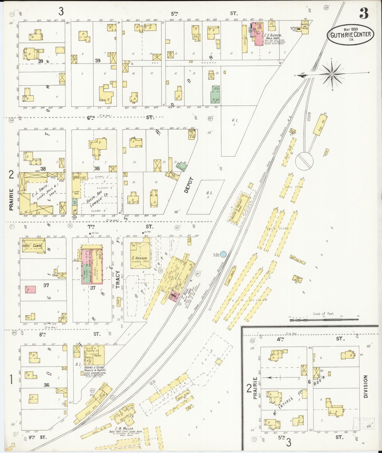 Sanborn Fire Insurance Map from Guthrie Center, Guthrie County, Iowa (1899), Sheet #0003 - Historic Sanborn Fire Insurance Map Print, vintage old map wall art
