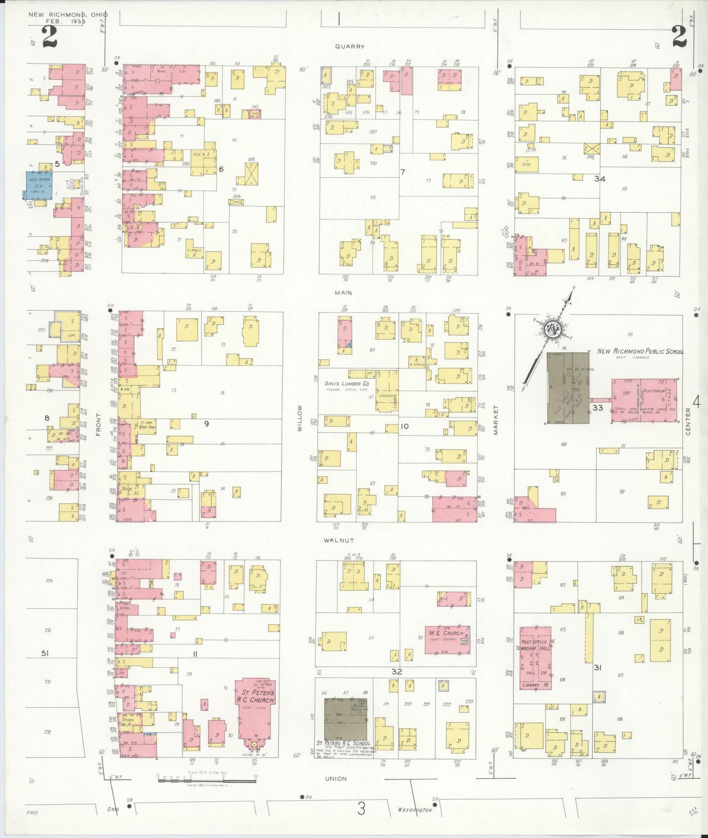 Sanborn Fire Insurance Map from New Richmond, Clermont County, Ohio (1933), Sheet #0002 - Historic Sanborn Fire Insurance Map Print, vintage old map wall art, antique decor, genealogy gift, Ohio Ohio map