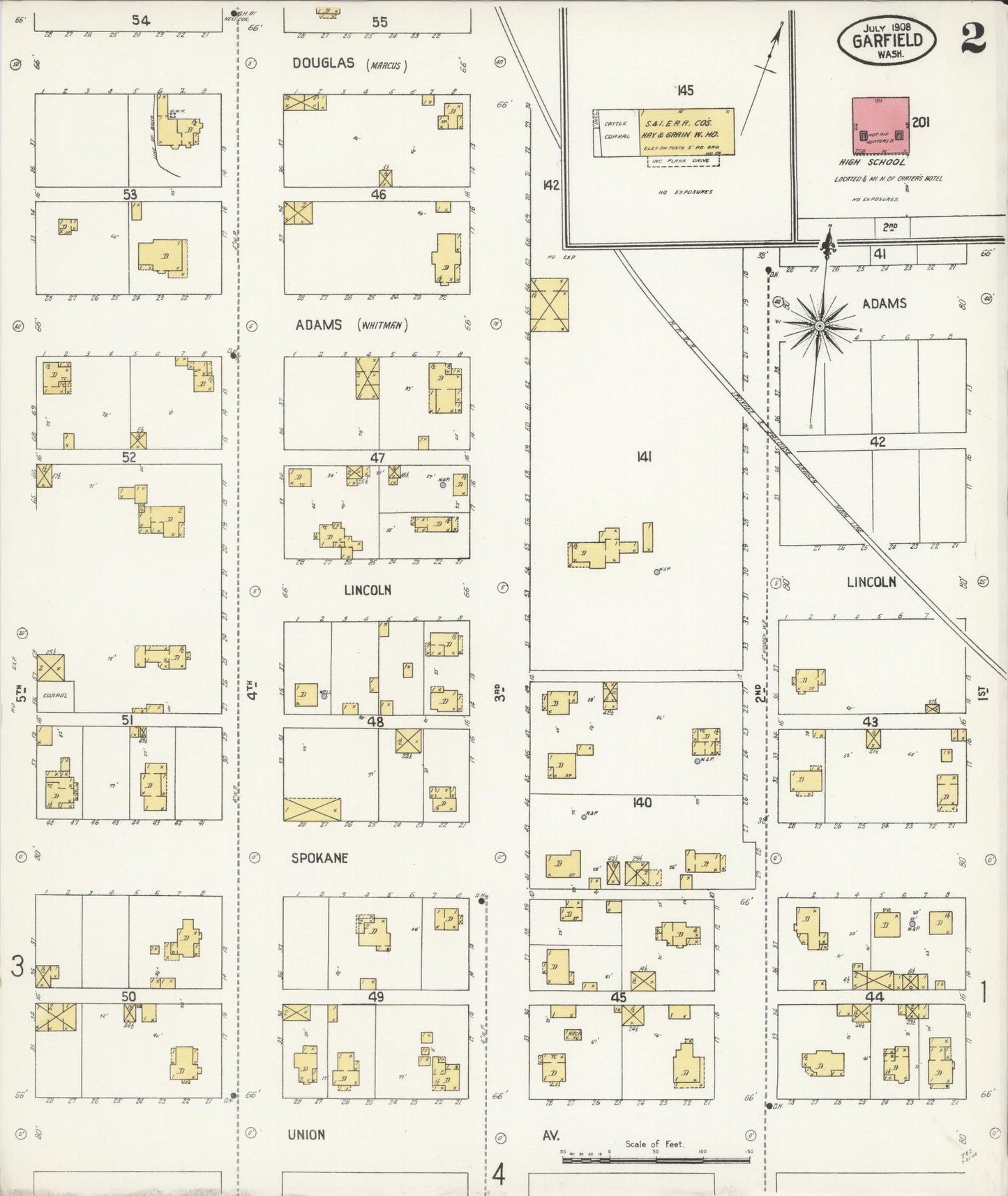 Sanborn Fire Insurance Map from Garfield, Whitman County, Washington (1908), Sheet #0002 - Historic Sanborn Fire Insurance Map Print, vintage old map wall art, antique decor, genealogy gift, Washington Washington map