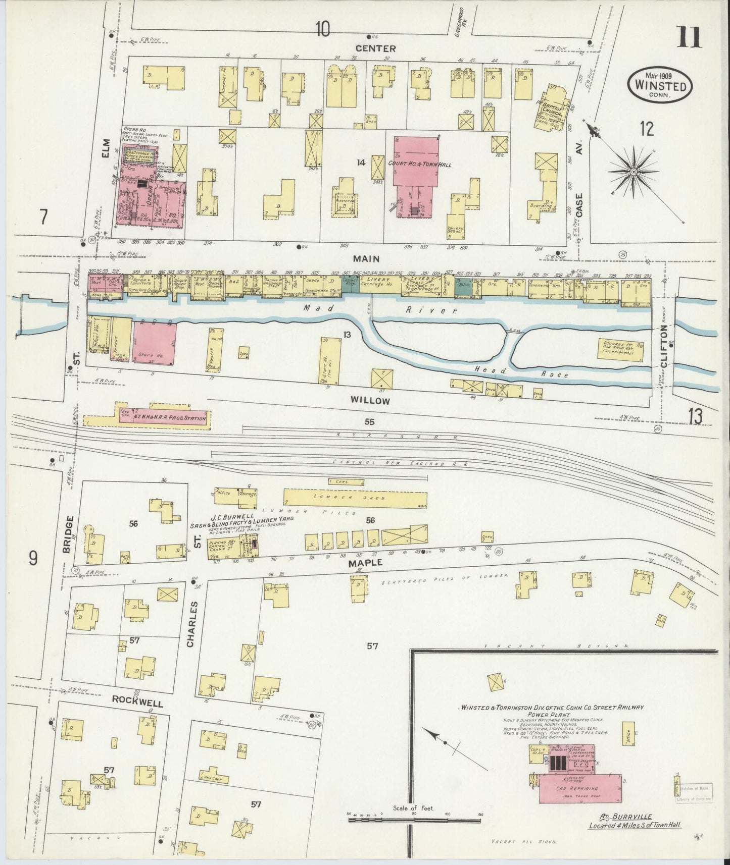 Sanborn Fire Insurance Map from Winsted, Litchfield County, Connecticut (1909), Sheet #0011 - Historic Sanborn Fire Insurance Map Print, vintage old map wall art, antique decor, genealogy gift, Connecticut Connecticut map
