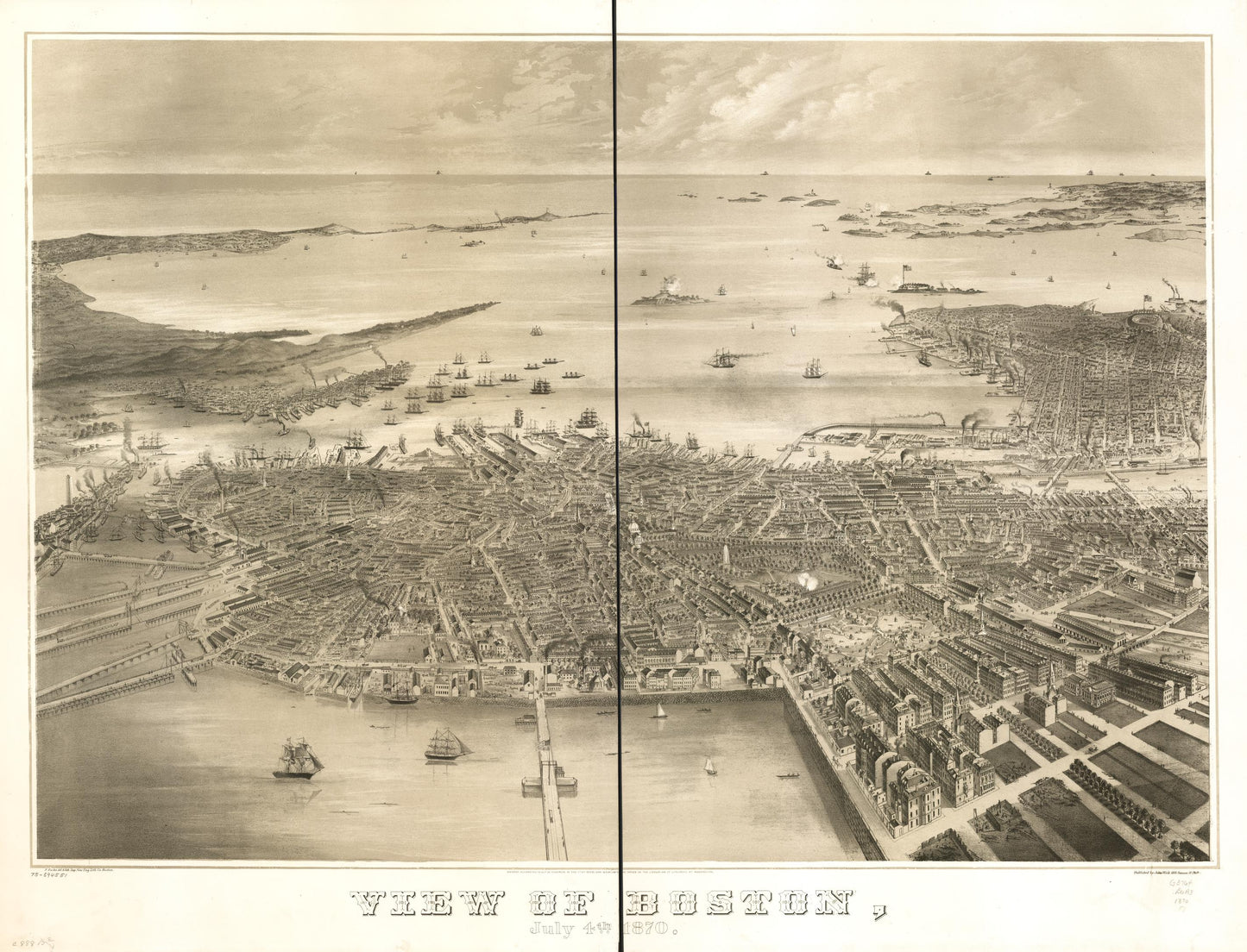 View of Boston, July 4th 1870. (1870) – Historic Bird’s-Eye View Panorama Print