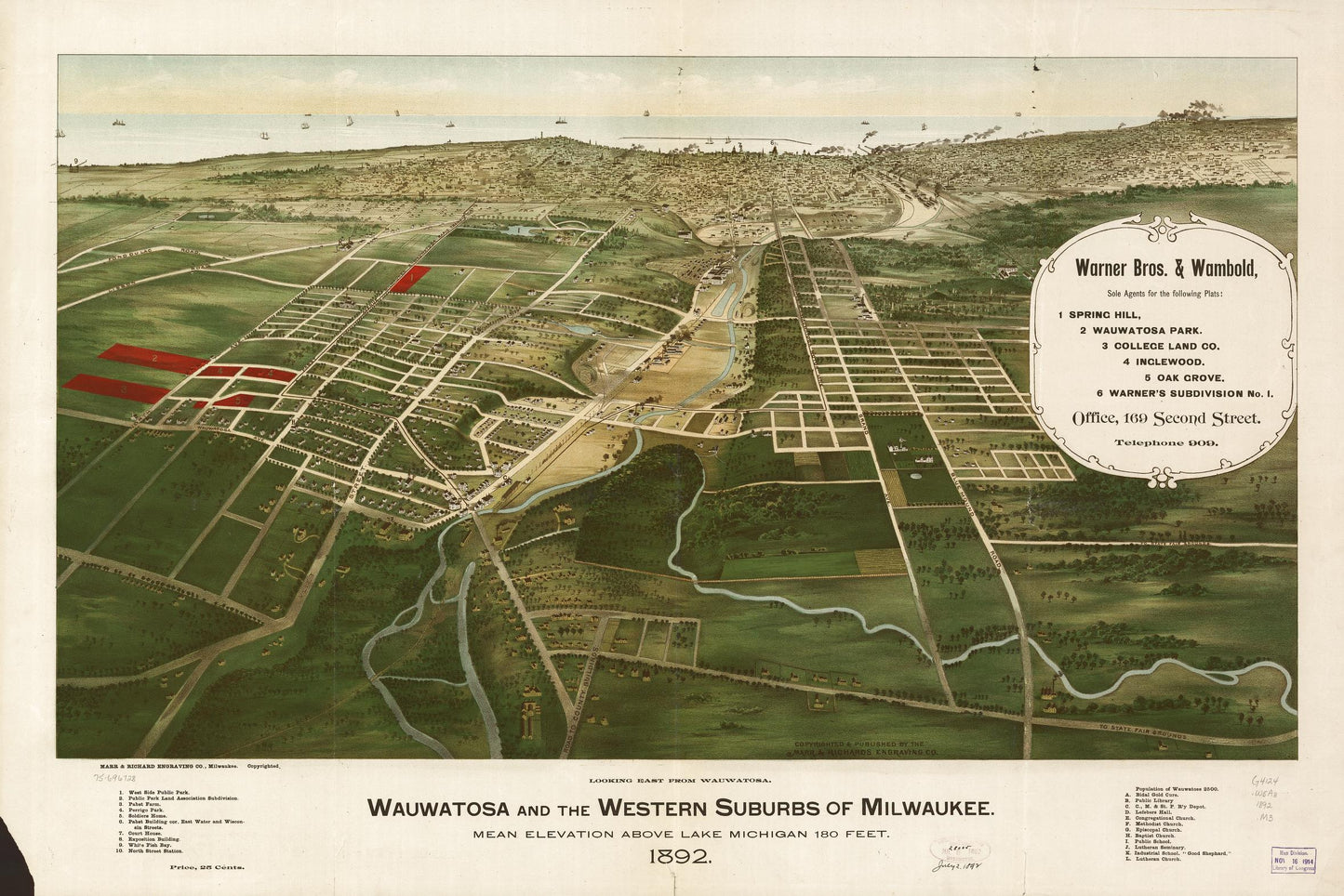 Wauwatosa and the western suburbs of Milwaukee 1892. (1892) – Historic Bird’s-Eye View Panorama Print