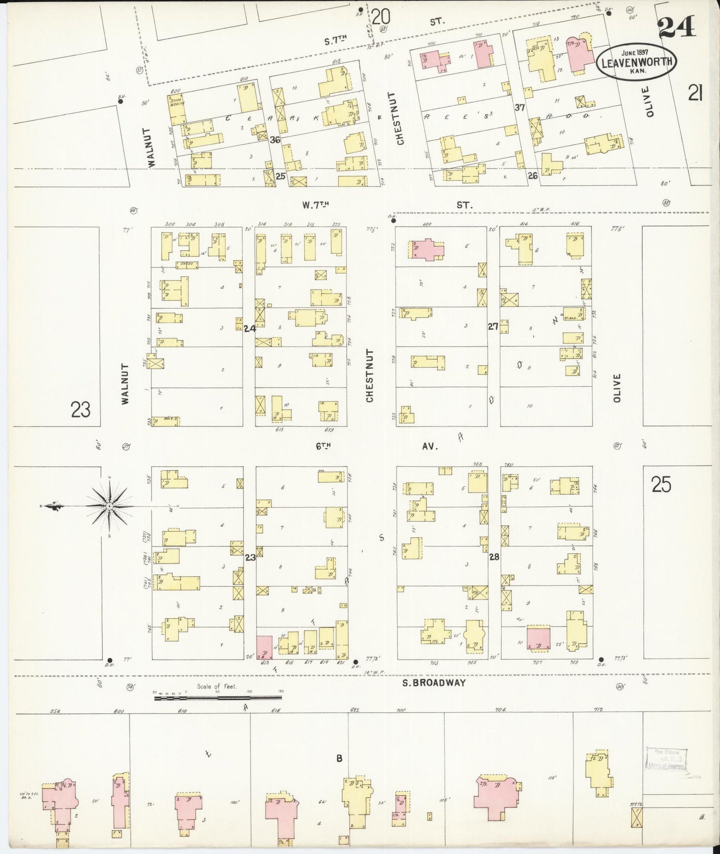 Sanborn Fire Insurance Map from Leavenworth, Leavenworth County, Kansas (1897), Sheet #0025 - Historic Sanborn Fire Insurance Map Print, vintage old map wall art, antique decor, genealogy gift, Kansas Kansas map