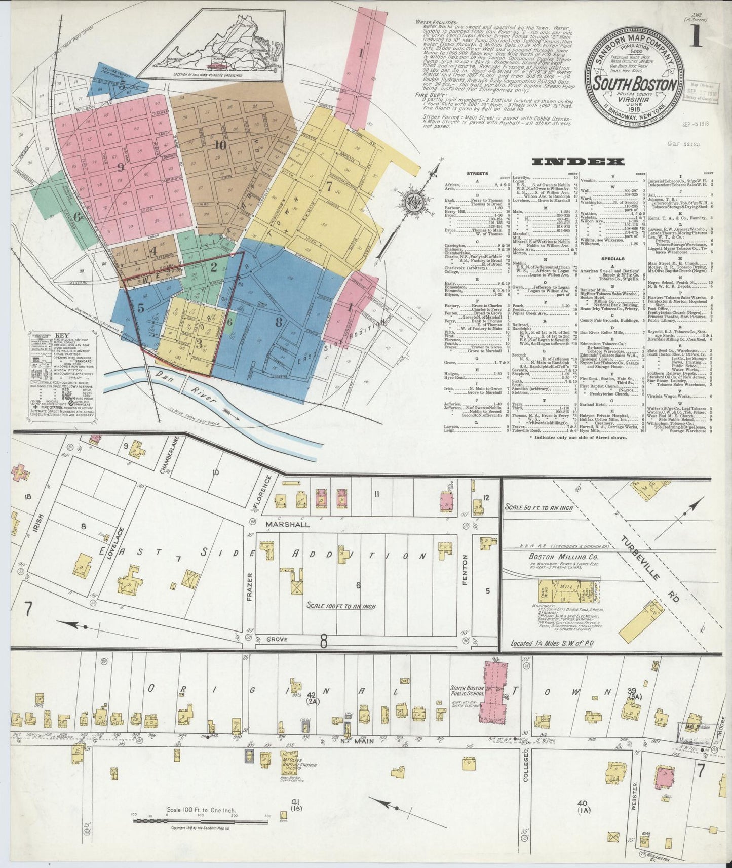Sanborn Fire Insurance Map from South Boston, Halifax County, Virginia. (1918) – Historic Sanborn Fire Insurance Map Print