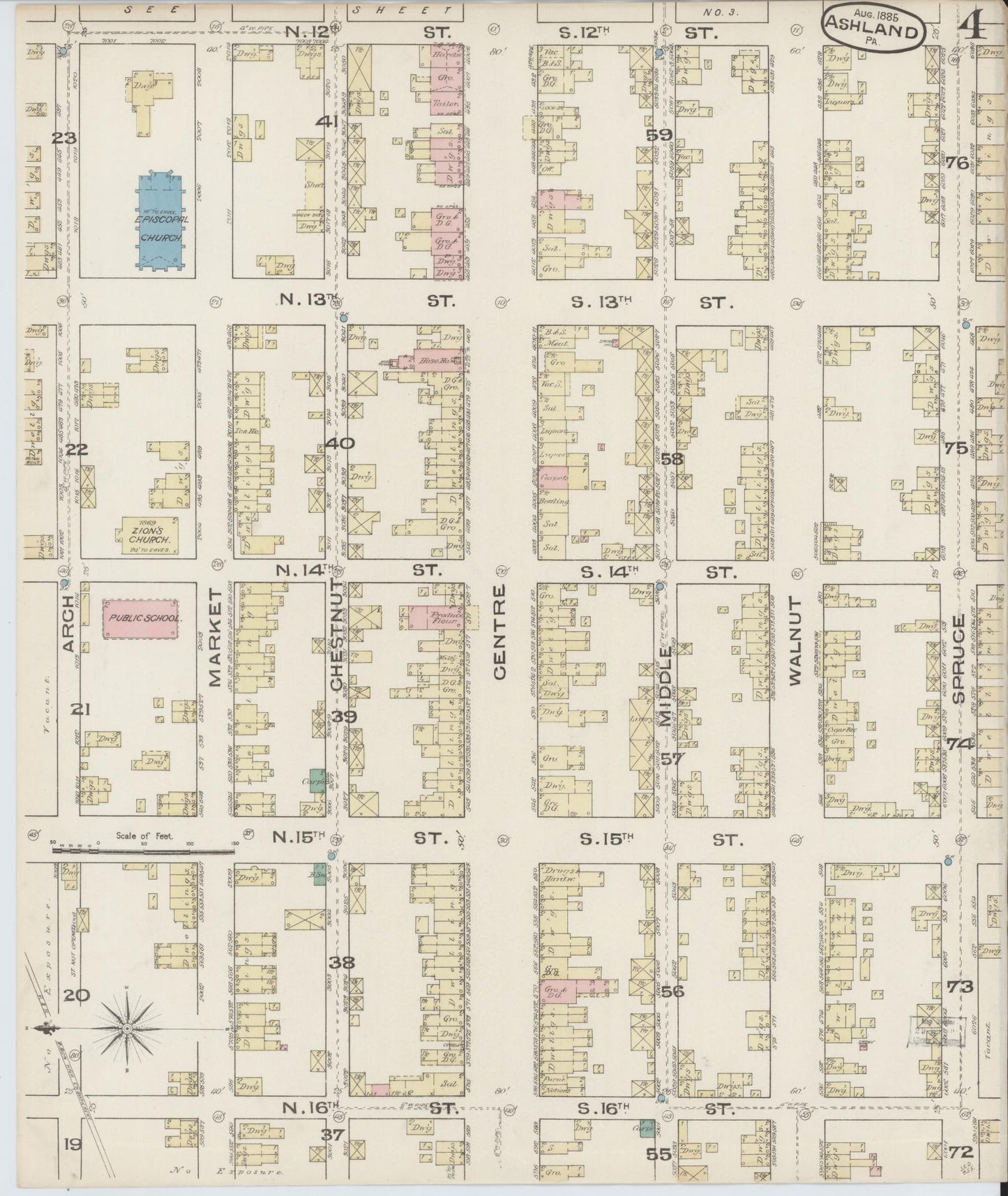 Sanborn Fire Insurance Map from Ashland, Schuylkill County, Pennsylvania (1885), Sheet #0004 - Historic Sanborn Fire Insurance Map Print, vintage old map wall art, antique decor, genealogy gift, Pennsylvania Pennsylvania map