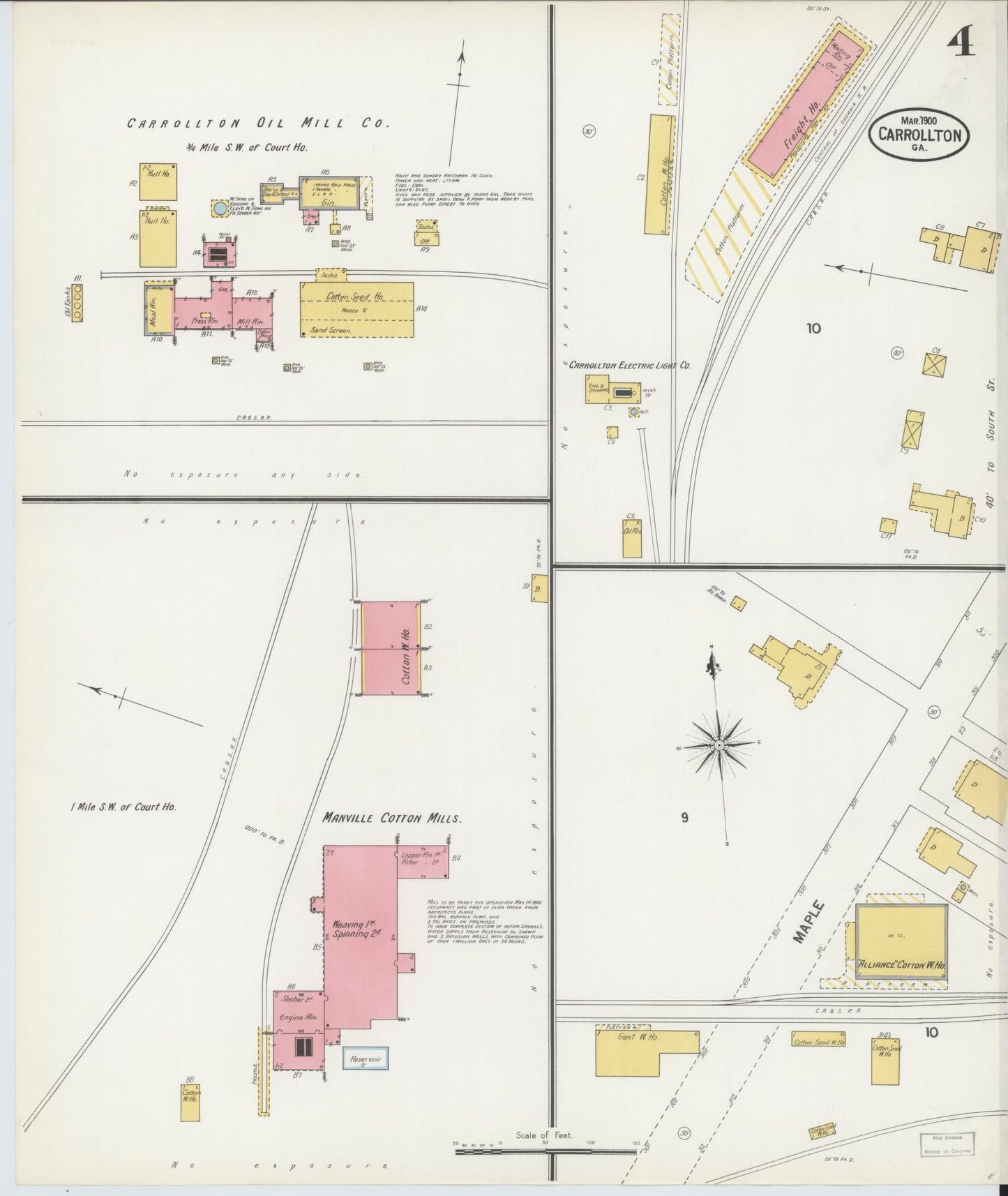Sanborn Fire Insurance Map from Carrollton, Carroll County, Georgia (1900), Sheet #0004 - Complete Map Set gallery image, historic Sanborn map, vintage wall art, Georgia Georgia