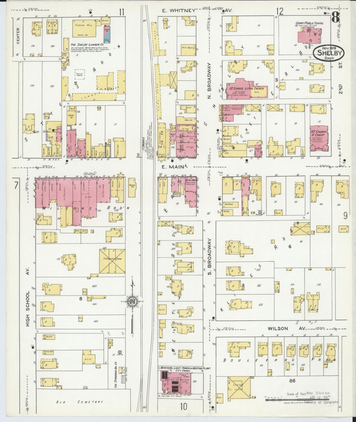 Sanborn Fire Insurance Map from Shelby, Richland County, Ohio (1919), Sheet #0008 - Historic Sanborn Fire Insurance Map Print, vintage old map wall art, antique decor, genealogy gift, Ohio Ohio map