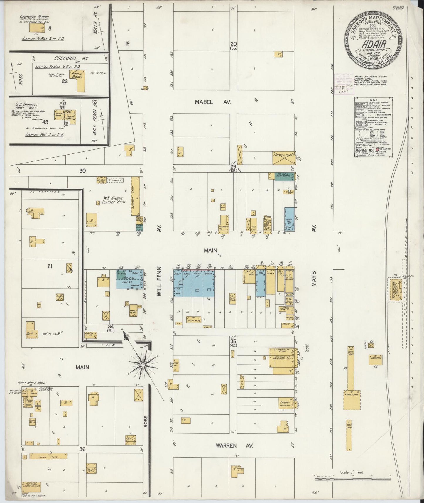 Sanborn Fire Insurance Map from Adair, Mayes County, Oklahoma (1905), Sheet #0001 - Historic Sanborn Fire Insurance Map Print, vintage old map wall art, antique decor, genealogy gift, Oklahoma Oklahoma map