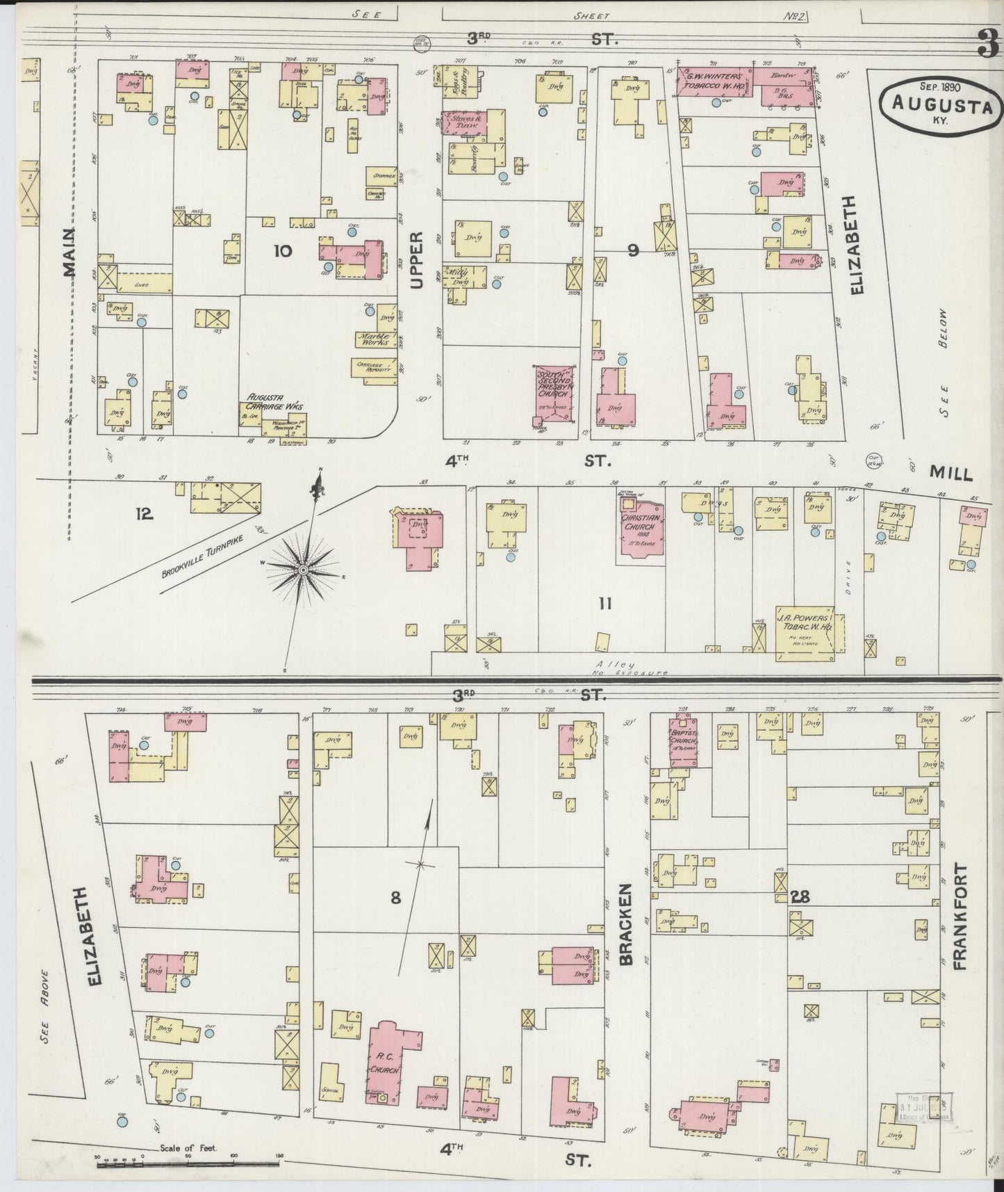 Sanborn Fire Insurance Map from Augusta, Bracken County, Kentucky (1890), Sheet #0003 - Historic Sanborn Fire Insurance Map Print, vintage old map wall art, antique decor, genealogy gift, Kentucky Kentucky map