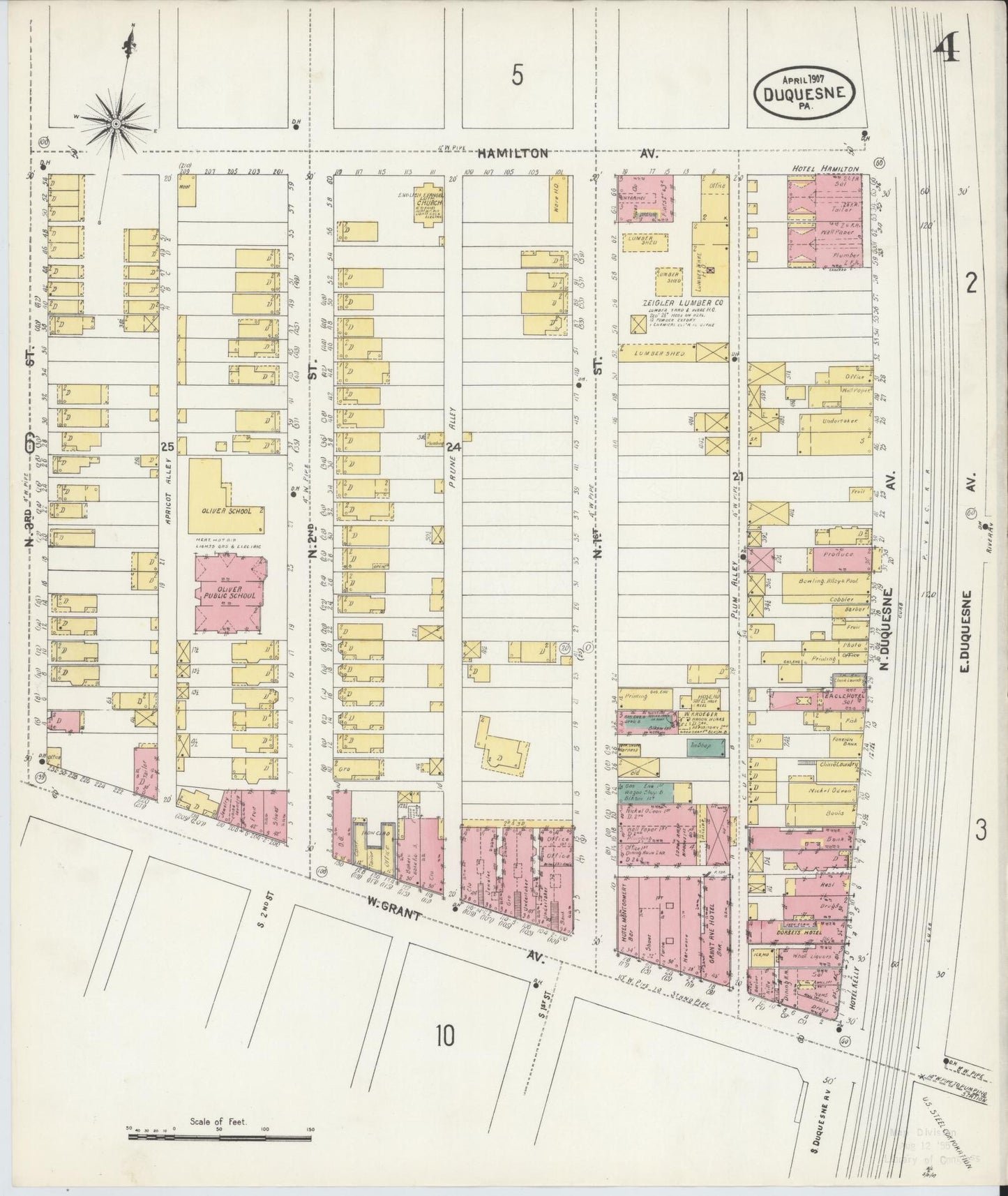 Sanborn Fire Insurance Map from Duquesne, Allegheny County, Pennsylvania (1907), Sheet #0004 - Historic Sanborn Fire Insurance Map Print, vintage old map wall art, antique decor, genealogy gift, Pennsylvania Pennsylvania map
