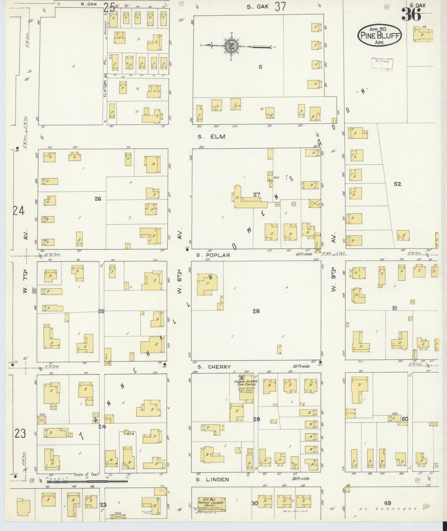 Sanborn Fire Insurance Map from Pine Bluff, Jefferson County, Arkansas (1913), Sheet #0036 - Historic Sanborn Fire Insurance Map Print, vintage old map wall art, antique decor, genealogy gift, Arkansas Arkansas map