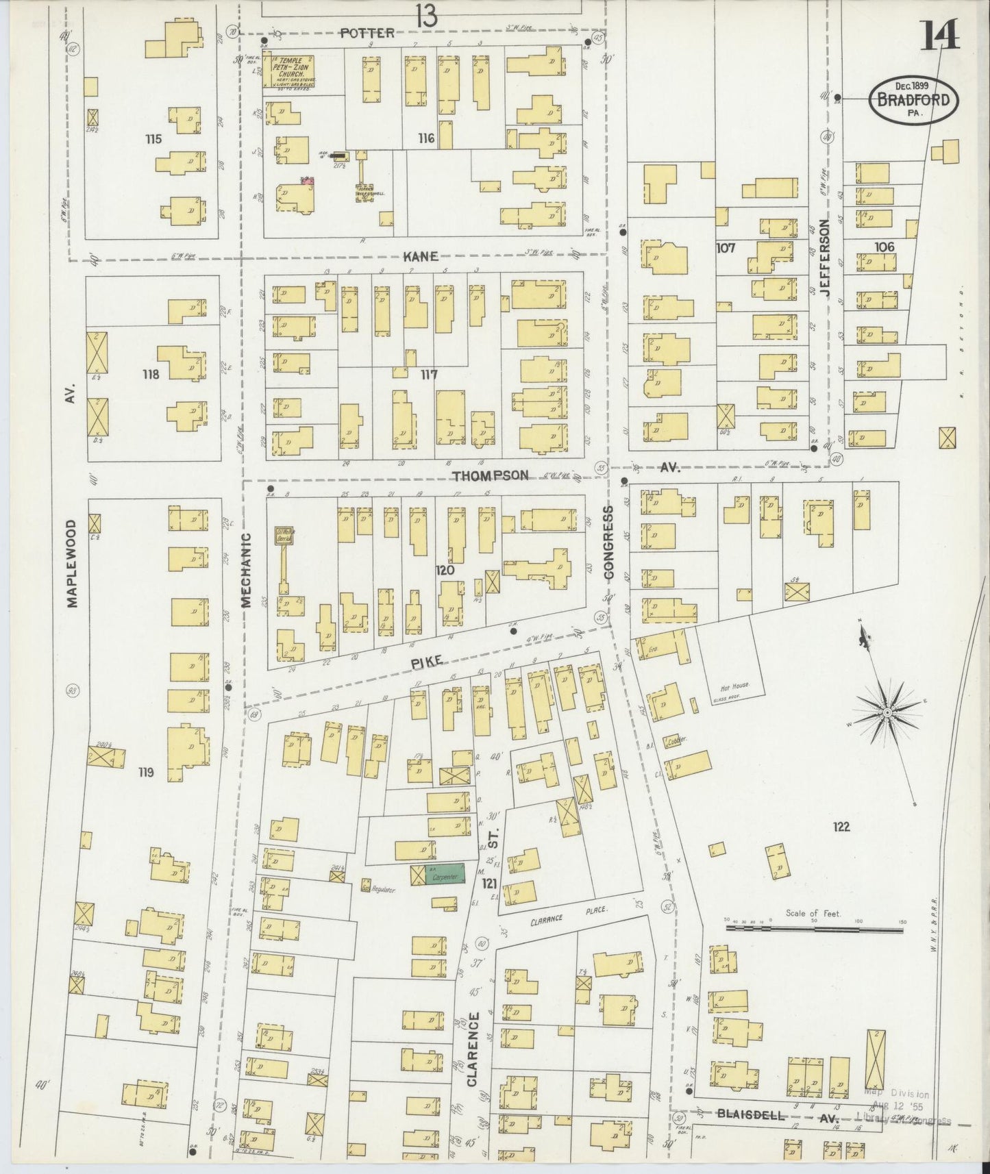 Sanborn Fire Insurance Map from Bradford, McKean County, Pennsylvania (1899), Sheet #0014 - Historic Sanborn Fire Insurance Map Print, vintage old map wall art, antique decor, genealogy gift, Pennsylvania Pennsylvania map