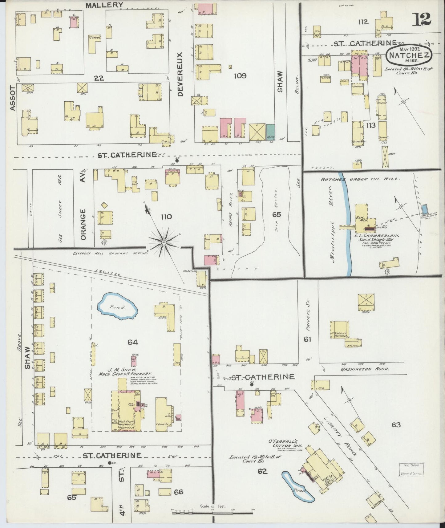 Sanborn Fire Insurance Map from Natchez, Adams County, Mississippi (1892), Sheet #0012 - Historic Sanborn Fire Insurance Map Print, vintage old map wall art, antique decor, genealogy gift, Mississippi Mississippi map
