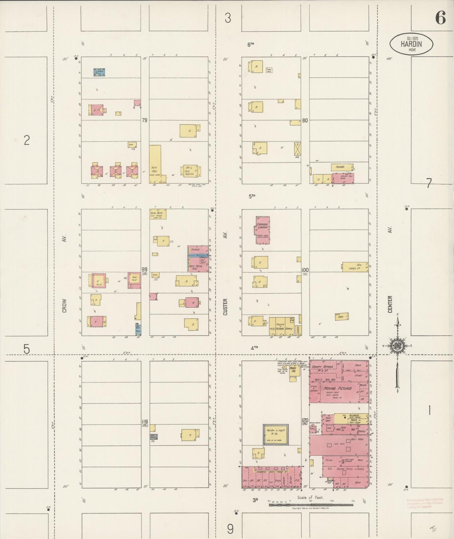 Sanborn Fire Insurance Map from Hardin, Big Horn County, Montana (1920), Sheet #0006 - Historic Sanborn Fire Insurance Map Print, vintage old map wall art, antique decor, genealogy gift, Montana Montana map