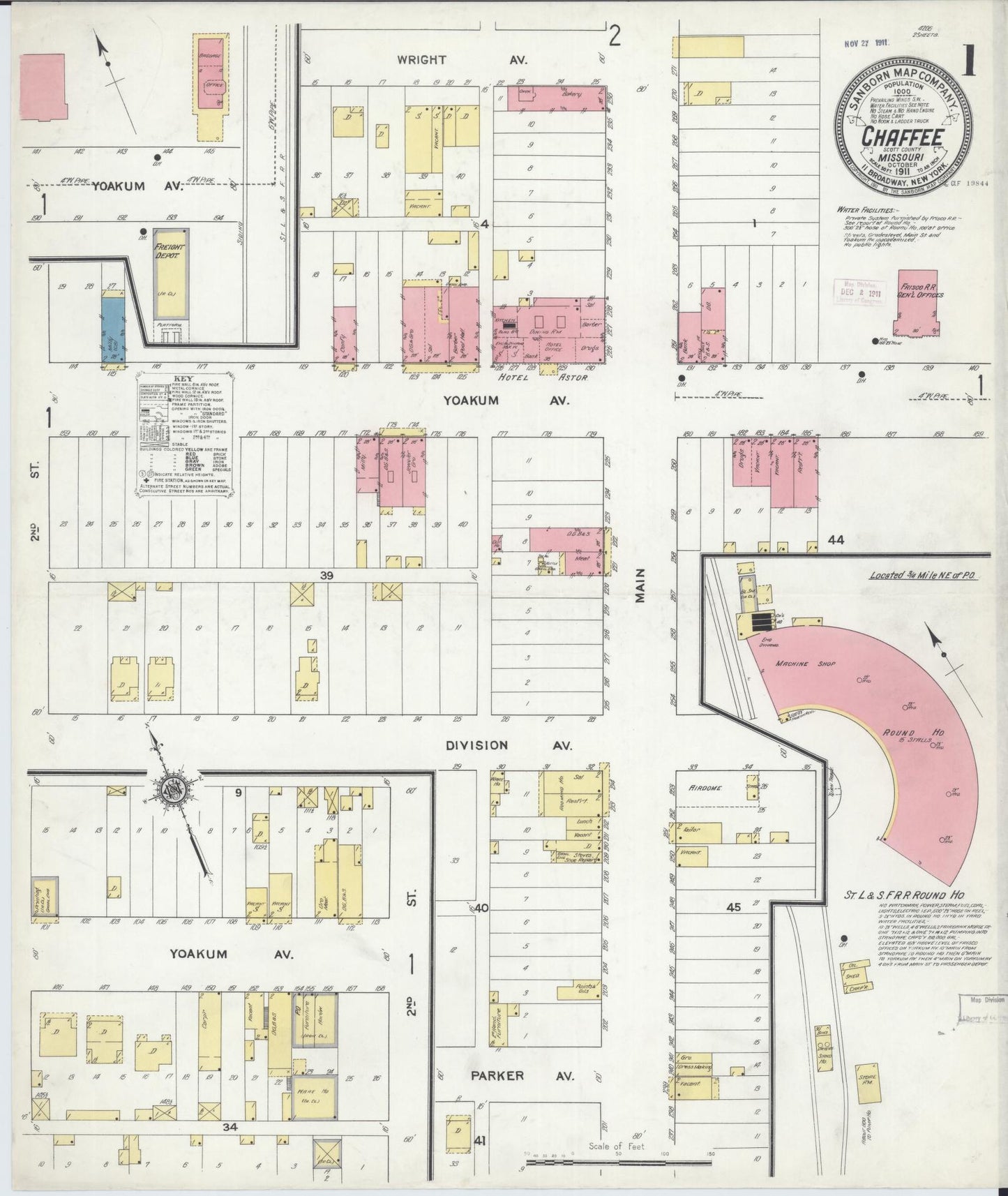 Sanborn Fire Insurance Map from Chaffee, Scott County, Missouri (1911), Sheet #0001 - Historic Sanborn Fire Insurance Map Print, vintage old map wall art, antique decor, genealogy gift, Missouri Missouri map