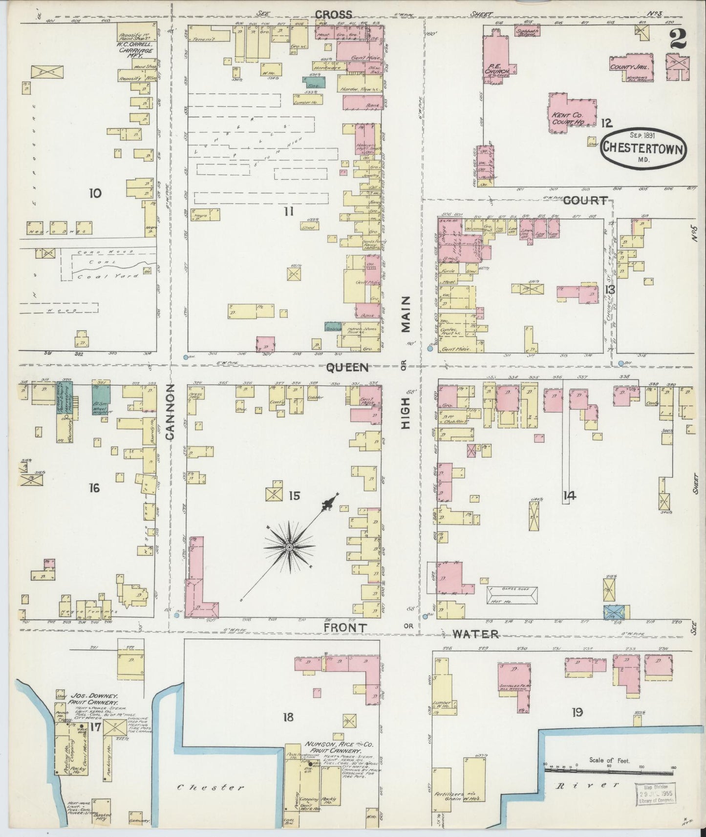 Kent, Maryland - 1891 - Sanborn Fire Insurance Map, Sheet #0002 - Historic Sanborn Fire Insurance Map Print, Kent Maryland 1891 0002 vintage old map wall art