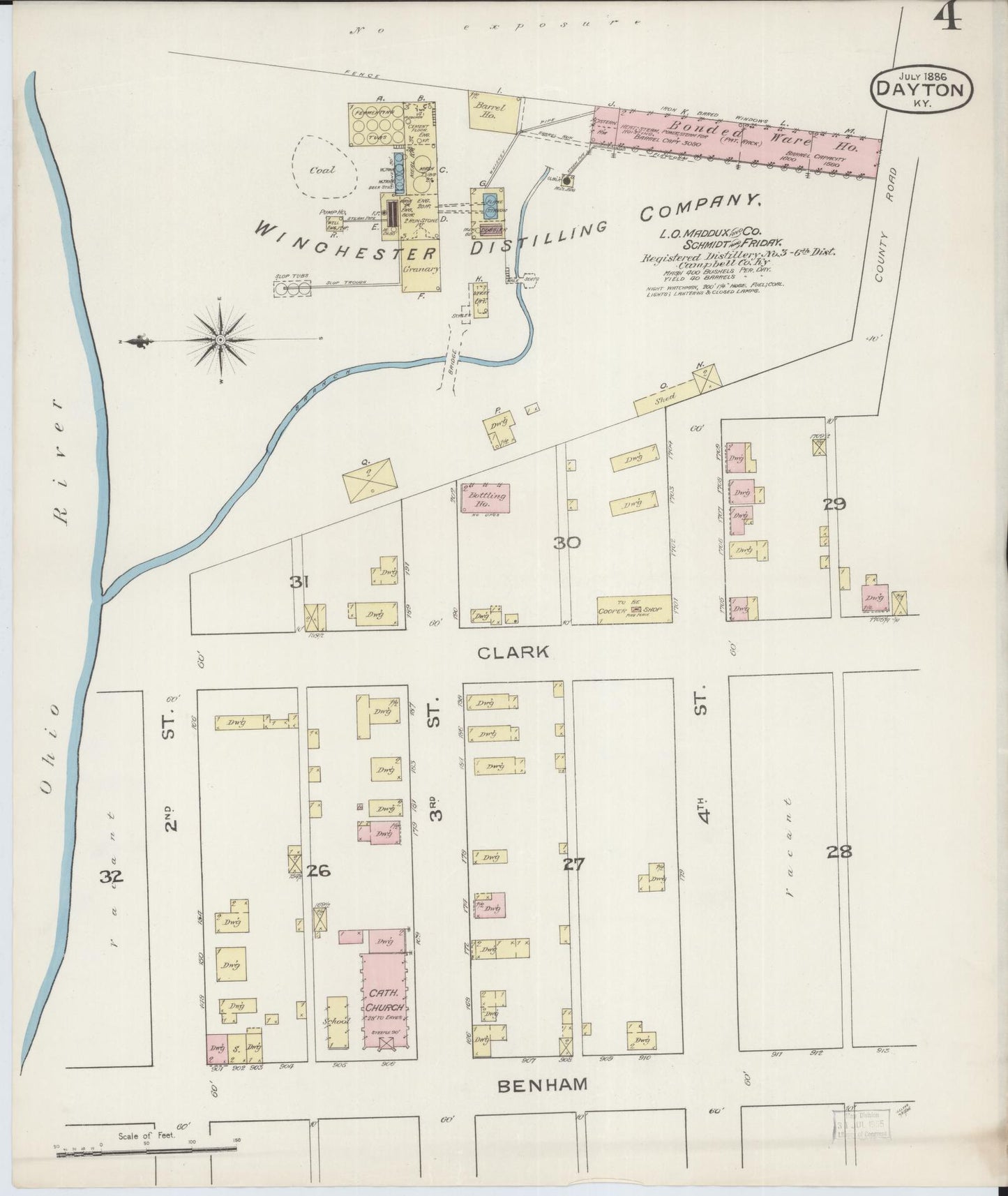 Sanborn Fire Insurance Map from Dayton, Campbell County, Kentucky (1886), Sheet #0004 - Complete Map Set gallery image, historic Sanborn map, vintage wall art, Kentucky Kentucky